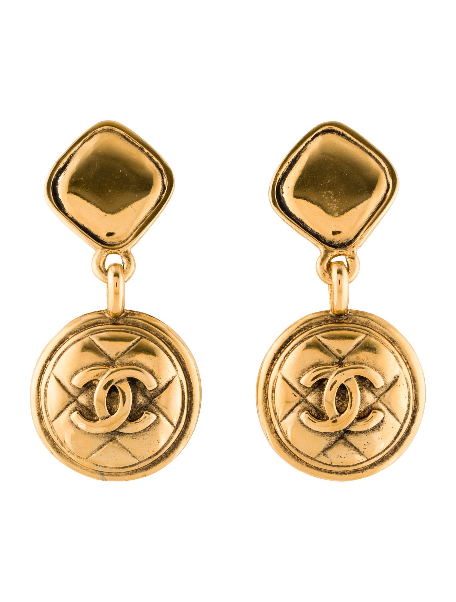 Chanel Vintage CC Quilted Clip-On Drop Earrings