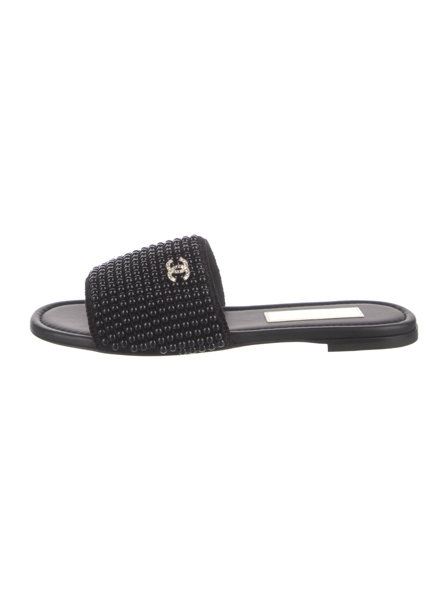 Chanel Interlocking CC Logo Crystal Embellishments Slides
