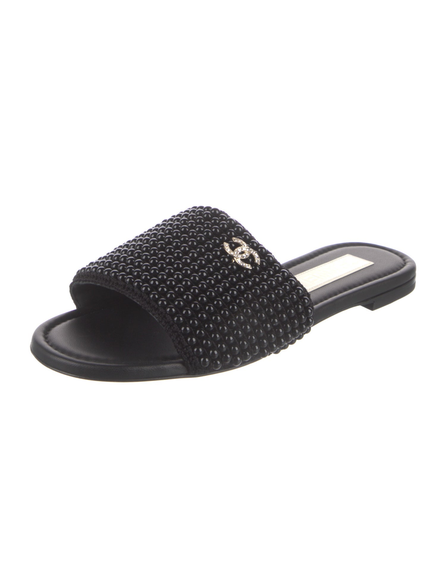 Chanel Interlocking CC Logo Crystal Embellishments Slides