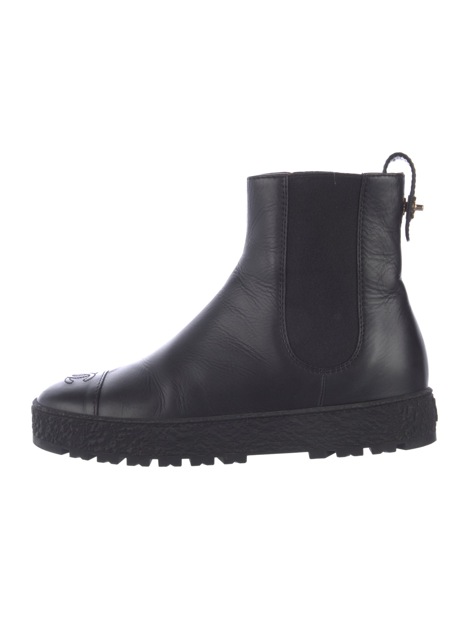 Chanel Interlocking CC Logo Leather Chelsea Boots