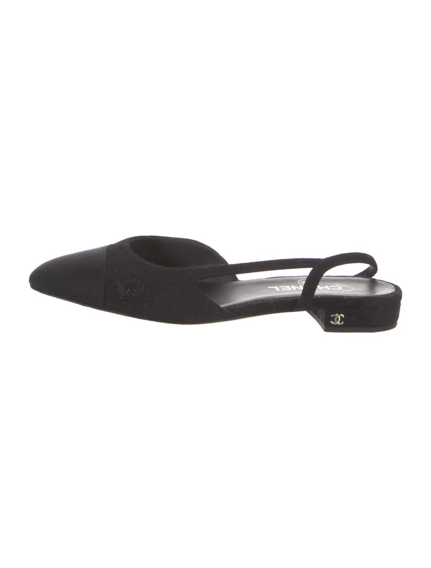 Chanel Interlocking CC Logo Grosgrain Trim Slingback Flats