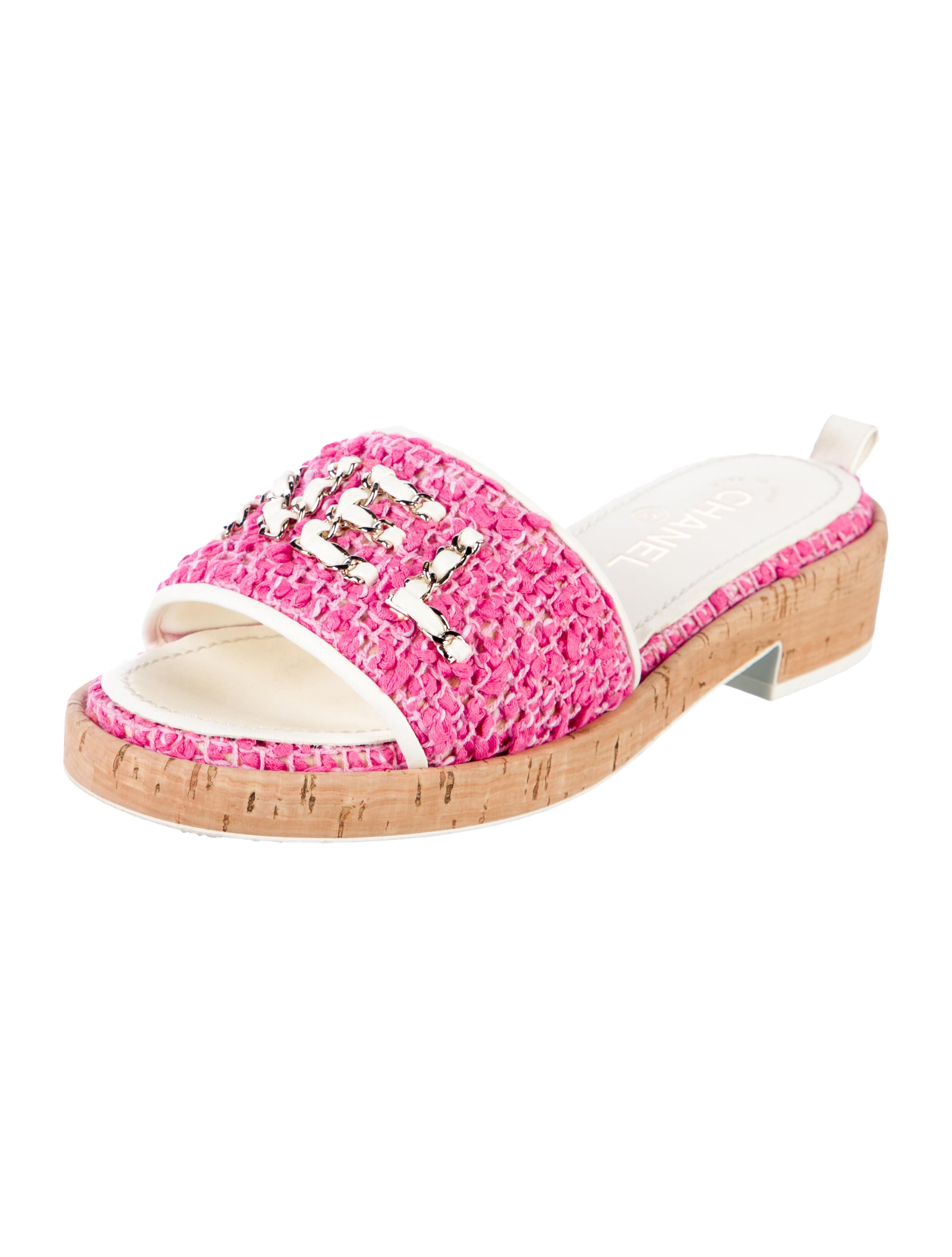 Chanel Interlocking CC Logo Tweed Slides