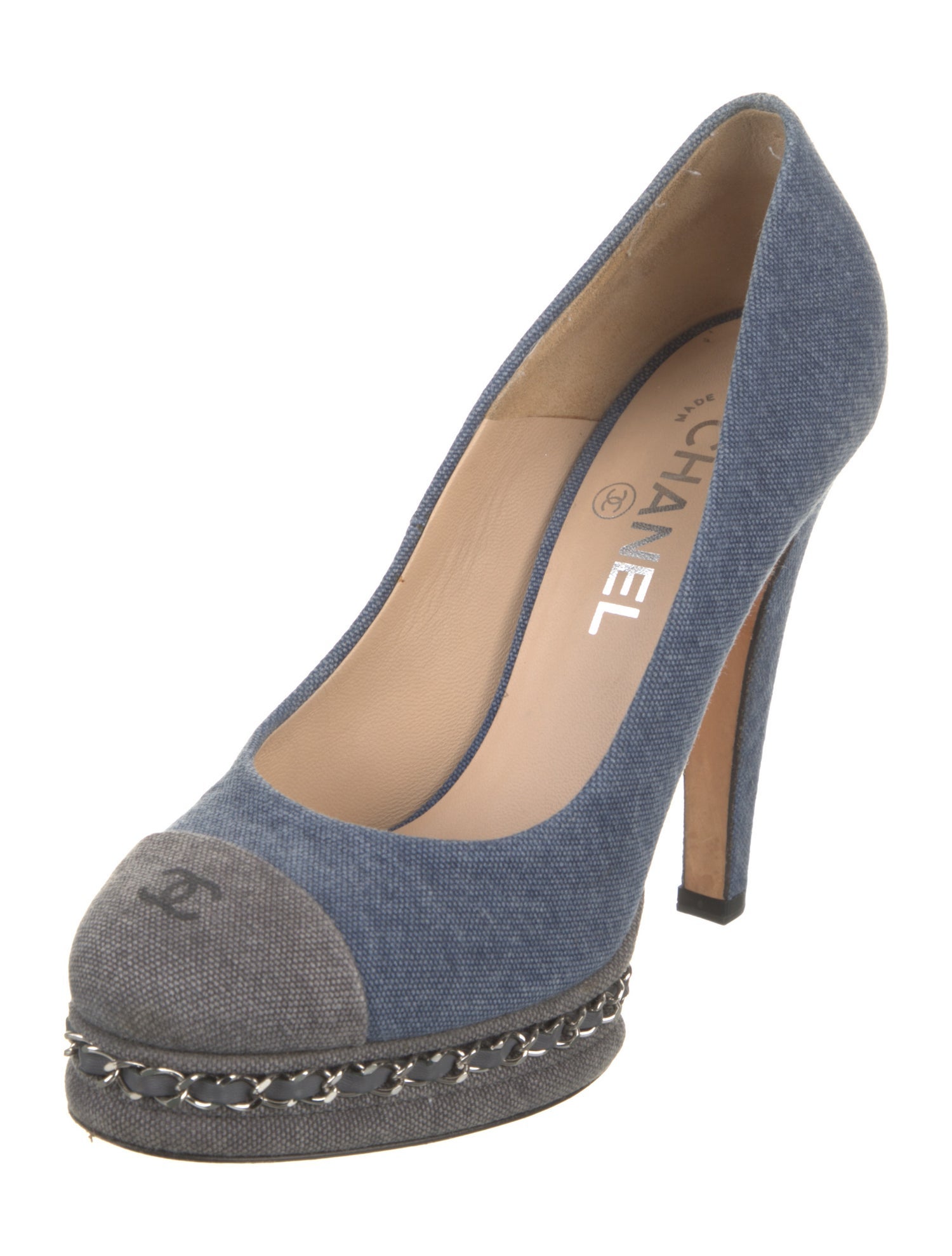Chanel Interlocking CC Logo Denim Pumps