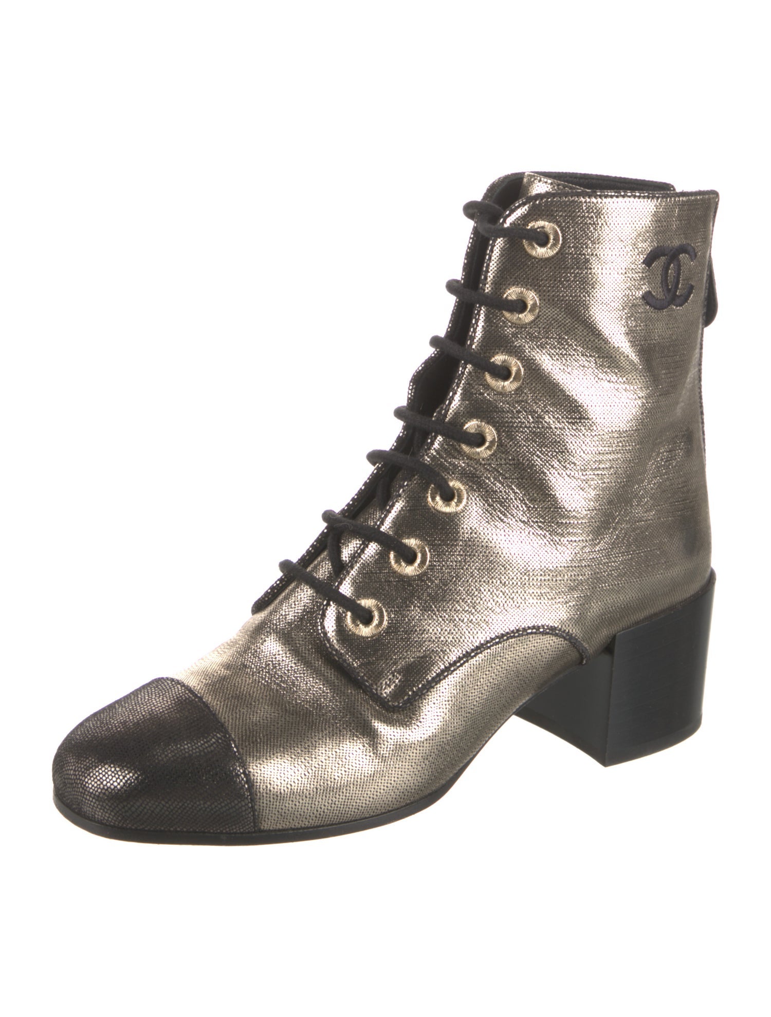 Chanel 2019 Interlocking CC Logo Lace-Up Boots