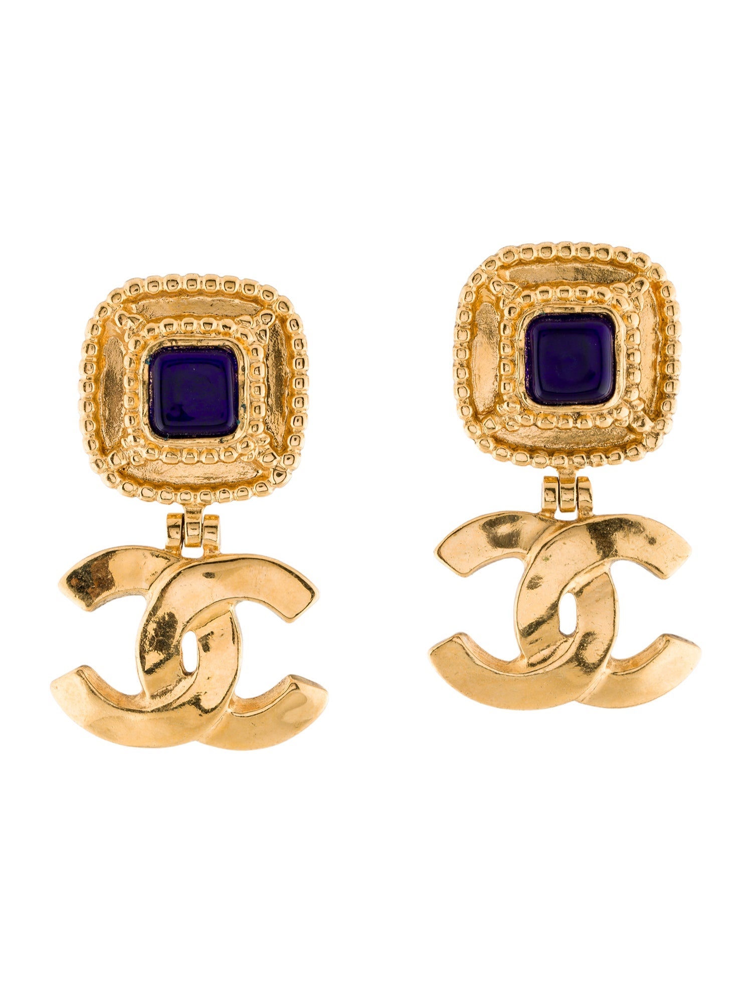 Chanel Vintage Gripoix CC Drop Clip-On Earrings