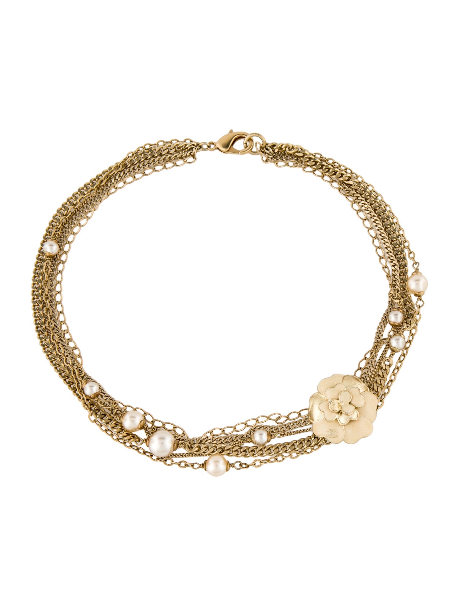 Chanel Resin & Faux Pearl Camellia CC Multistrand Necklace