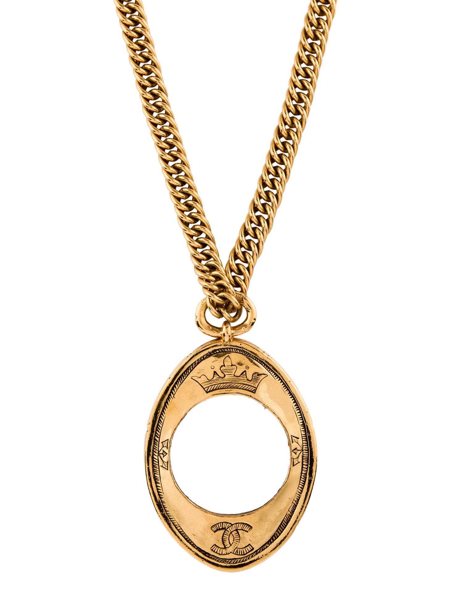 Chanel Vintage Magnifying Glass CC Crown Pendant Necklace