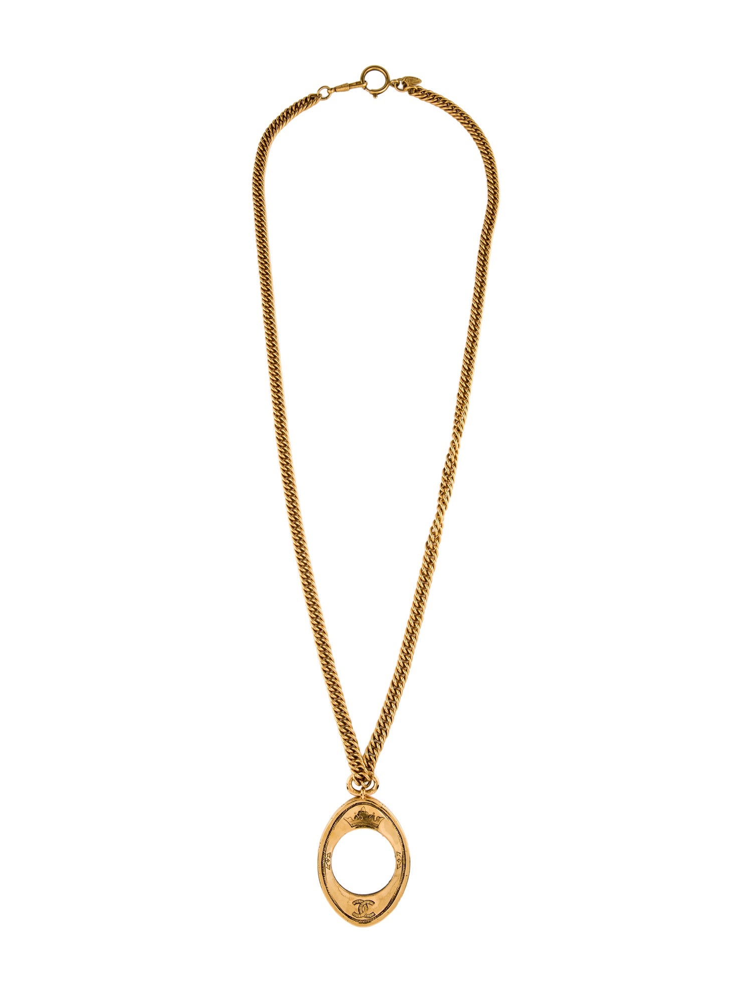 Chanel Vintage Magnifying Glass CC Crown Pendant Necklace