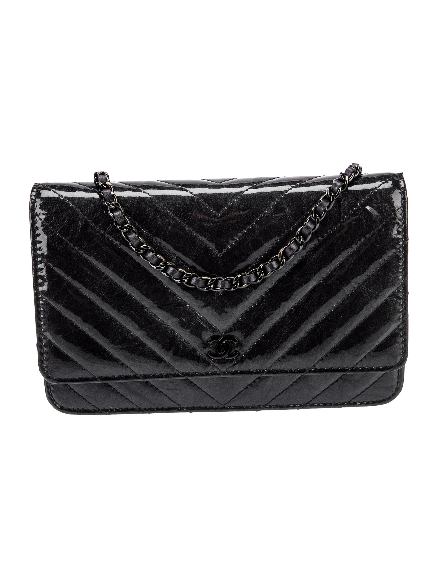 Chanel So Black Chevron Wallet On Chain