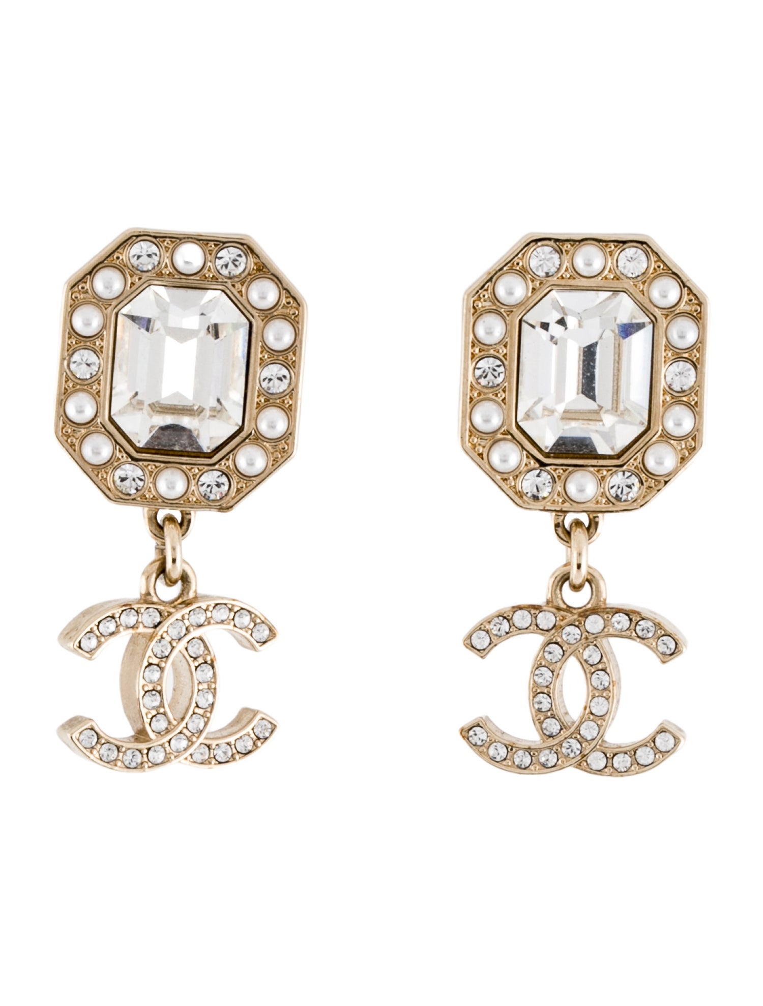 Chanel 2023 Strass & Faux Pearl Drop Earrings