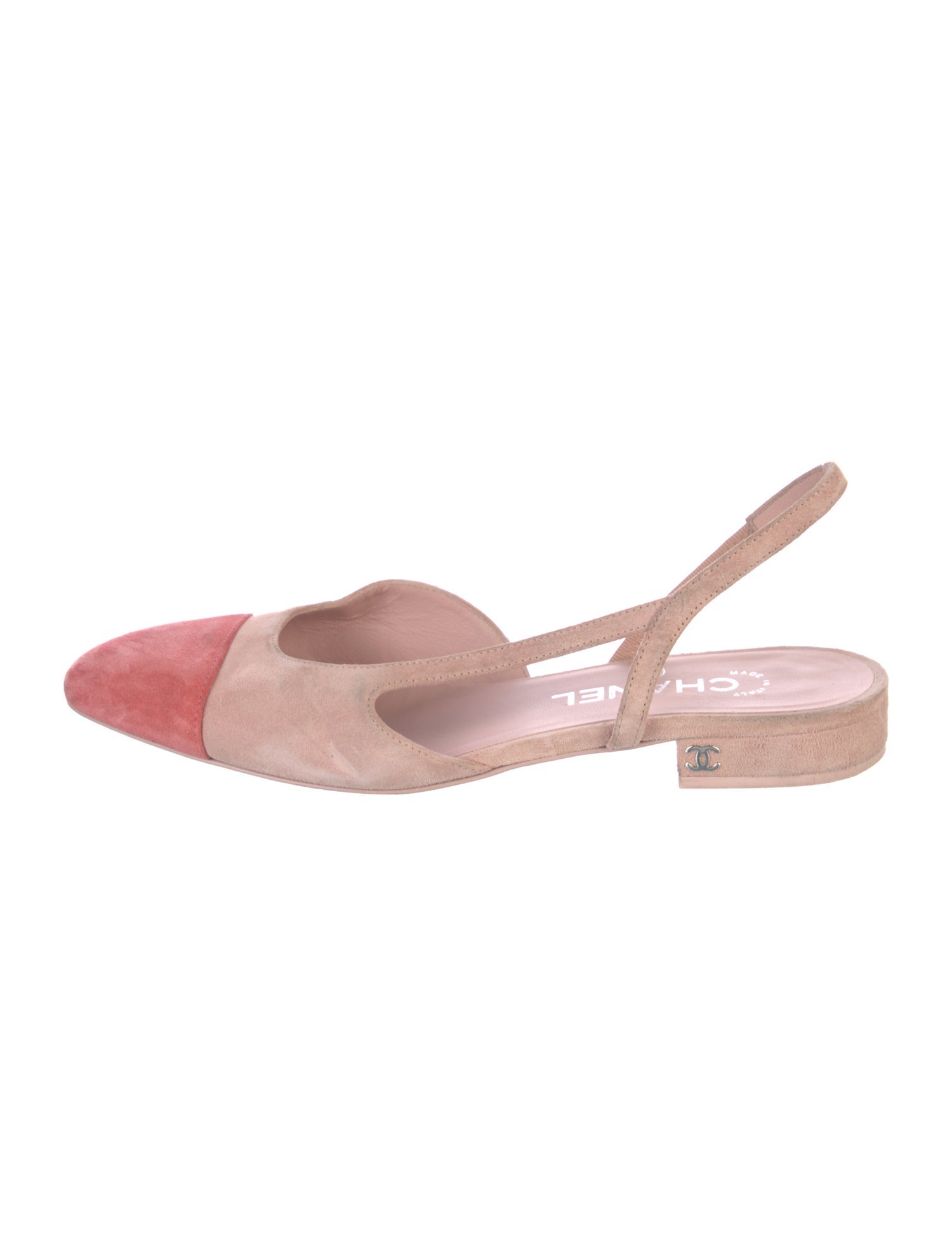 Chanel Interlocking CC Logo Suede Slingback Flats