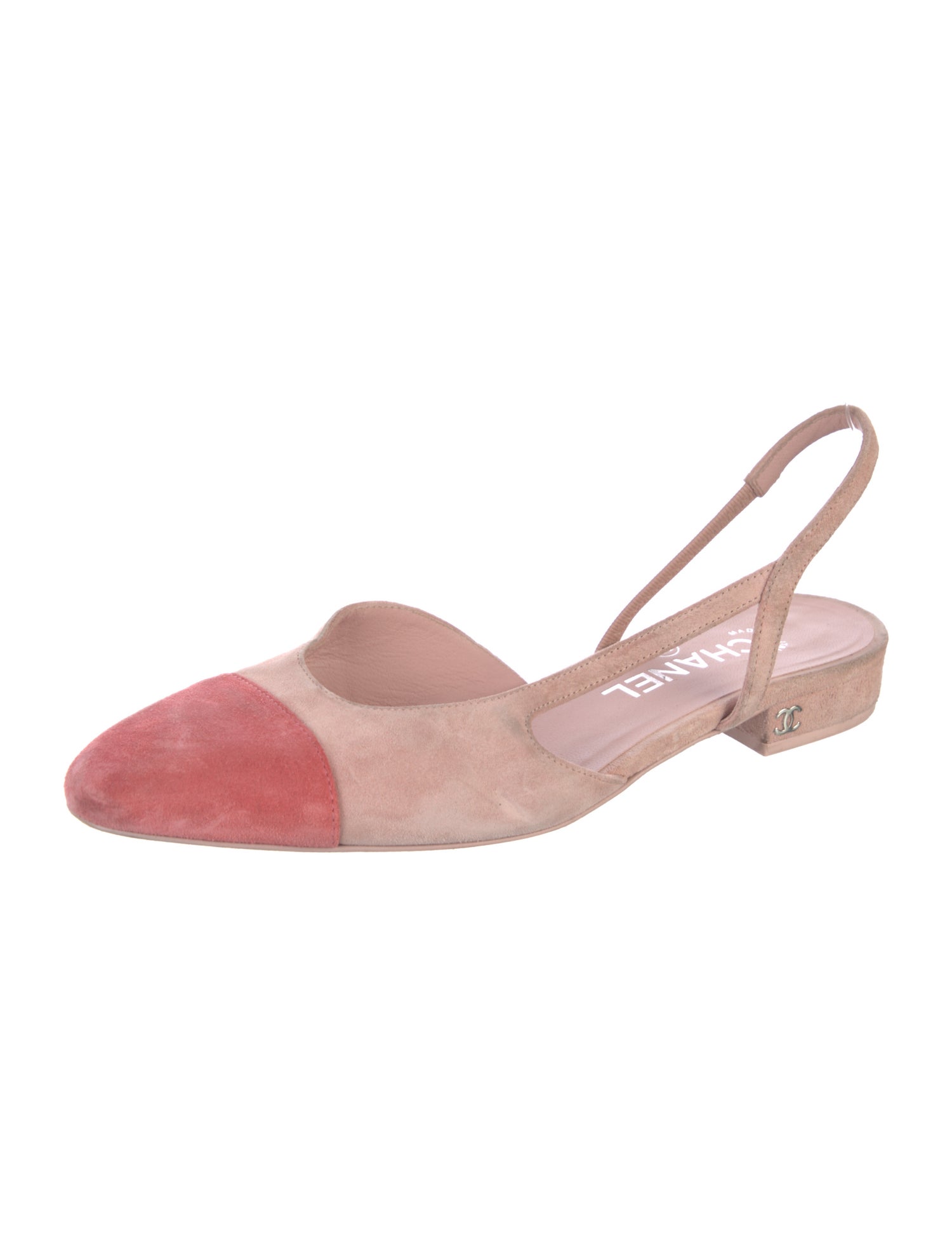 Chanel Interlocking CC Logo Suede Slingback Flats