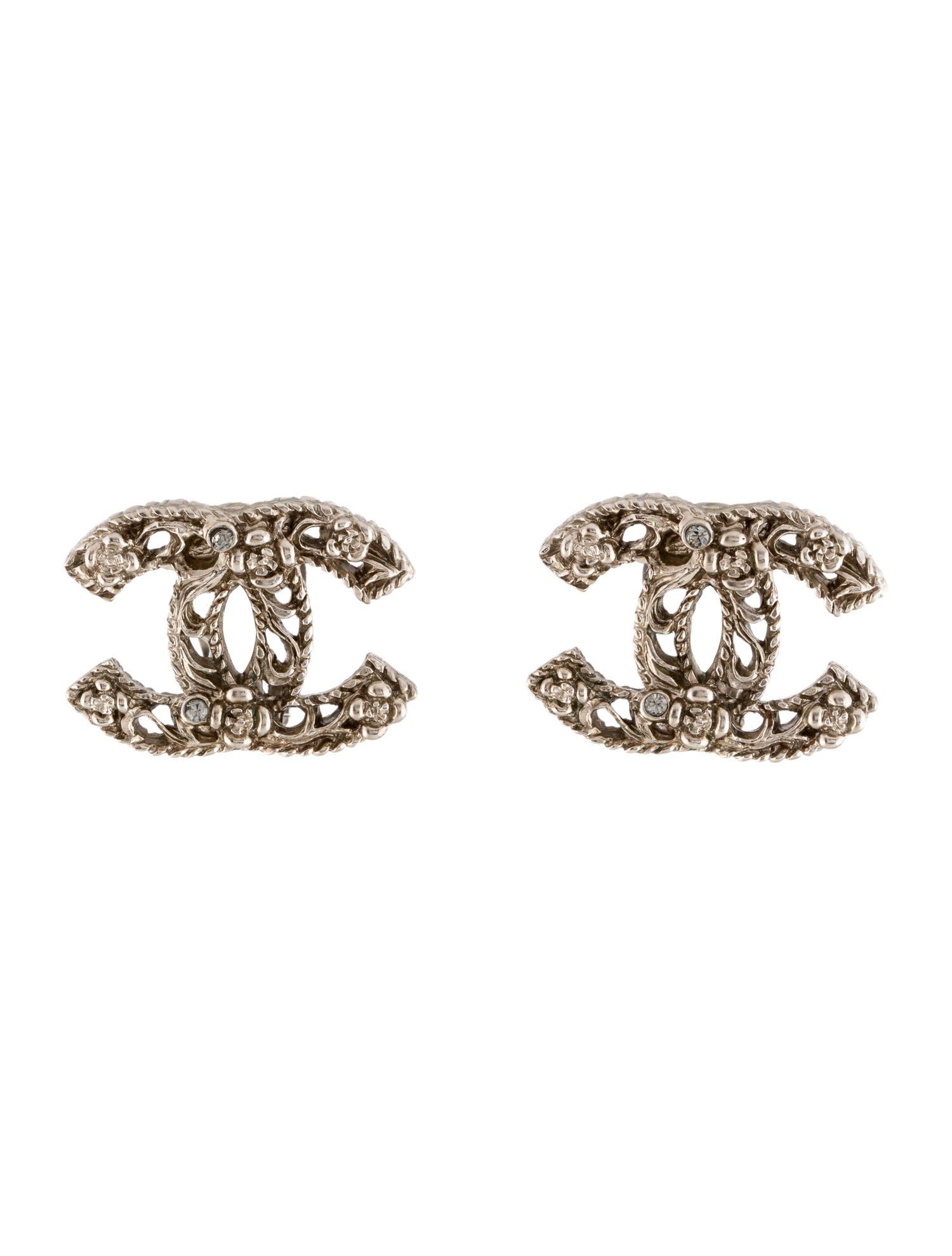 Chanel Strass CC Floral Clip-On Earrings