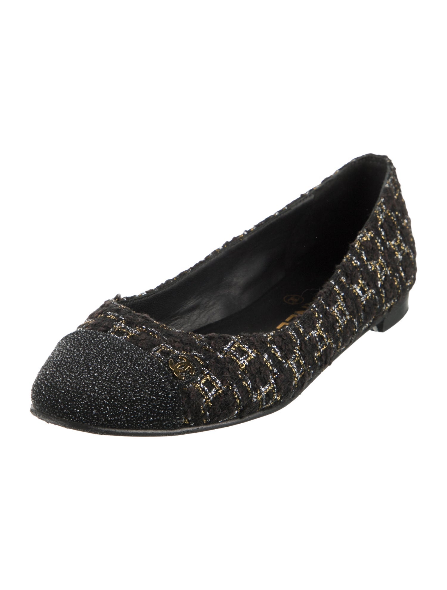 Chanel Interlocking CC Logo Tweed Ballet Flats