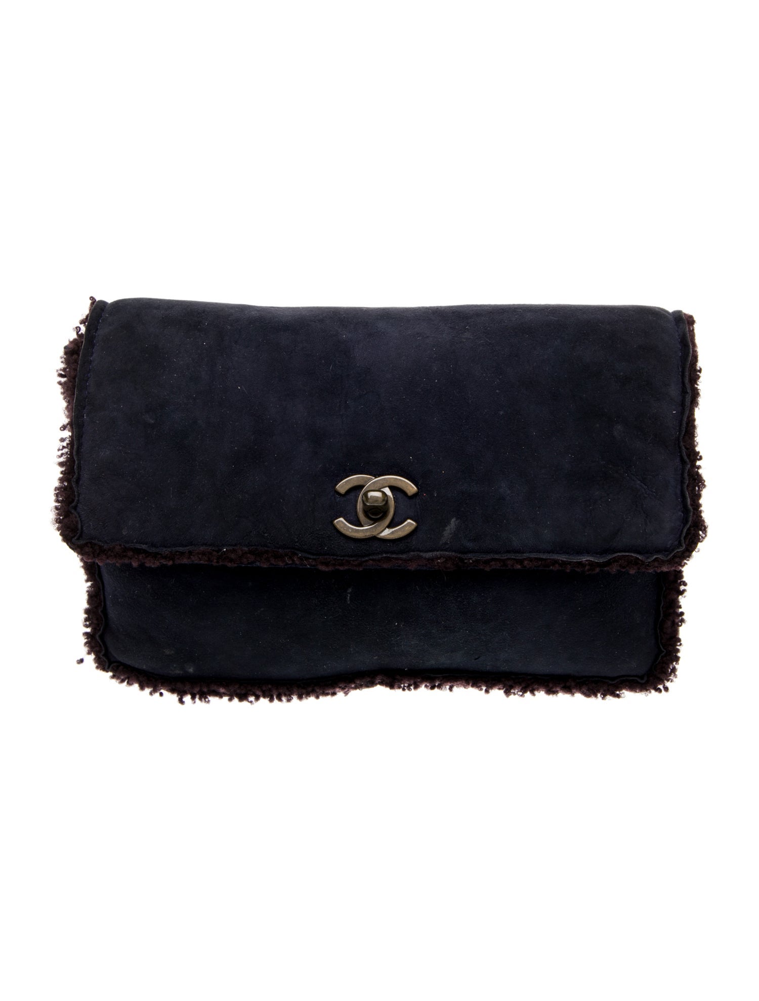 Chanel Suede Shearling Flap Clutch