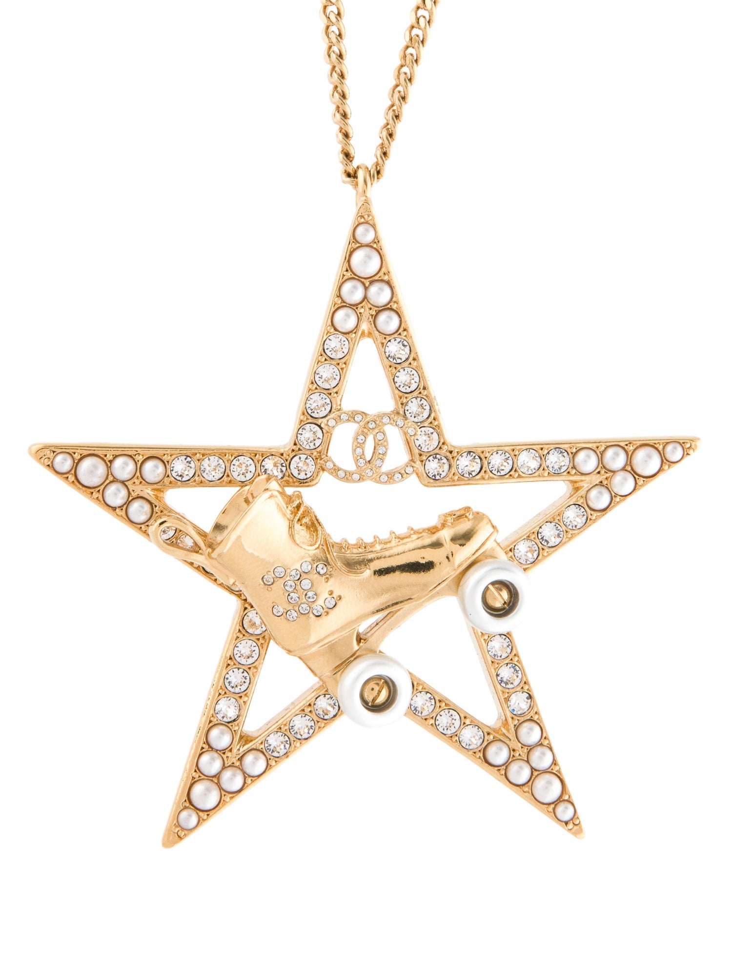 Chanel 2024 Strass CC Roller Skate Star Pendant Necklace
