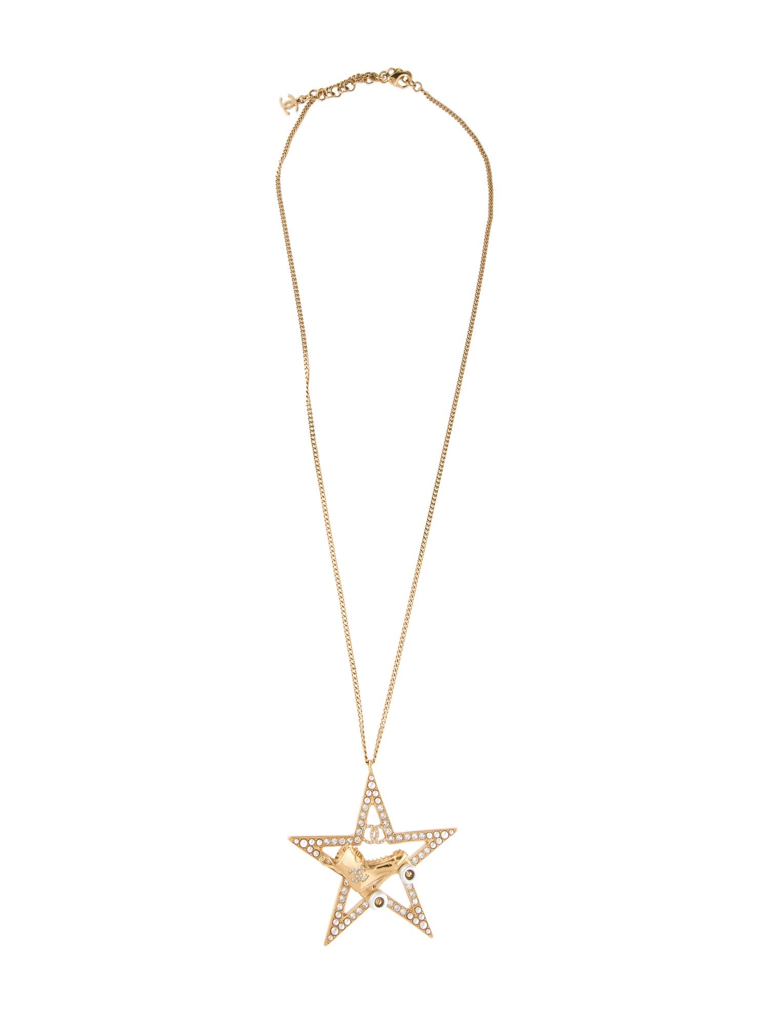 Chanel 2024 Strass CC Roller Skate Star Pendant Necklace