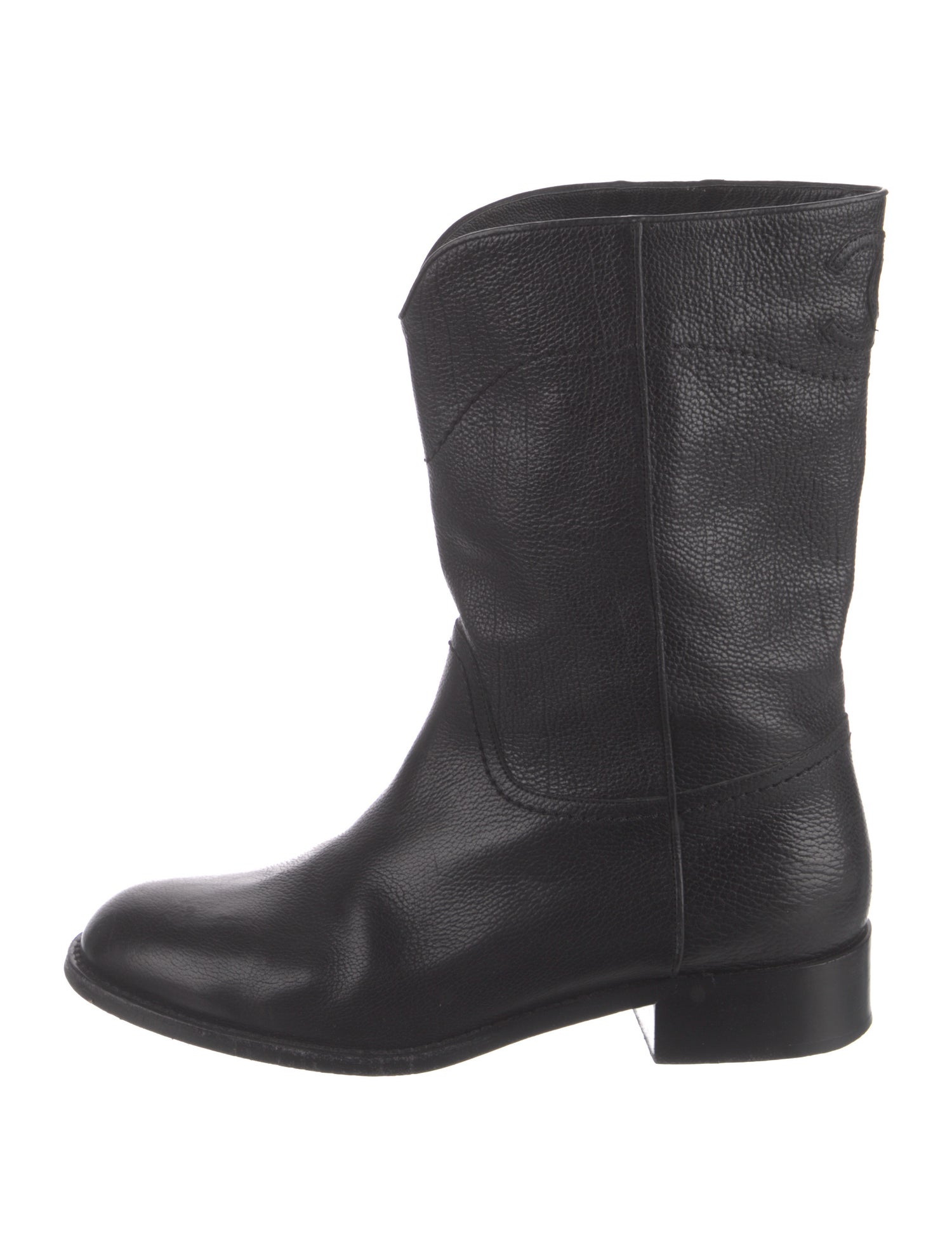 Chanel Interlocking CC Logo Leather Moto Boots