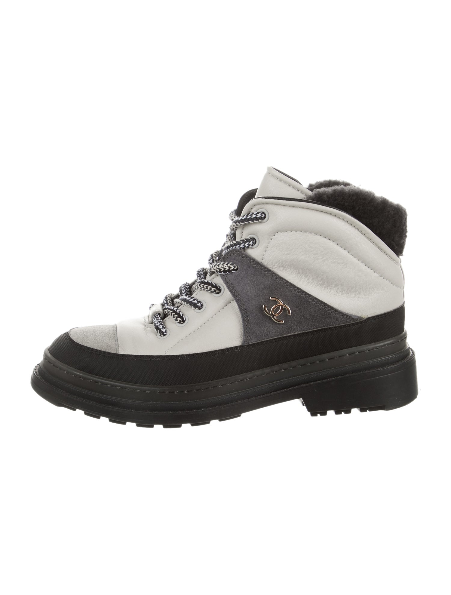 Chanel Interlocking CC Logo Leather Lace-Up Boots