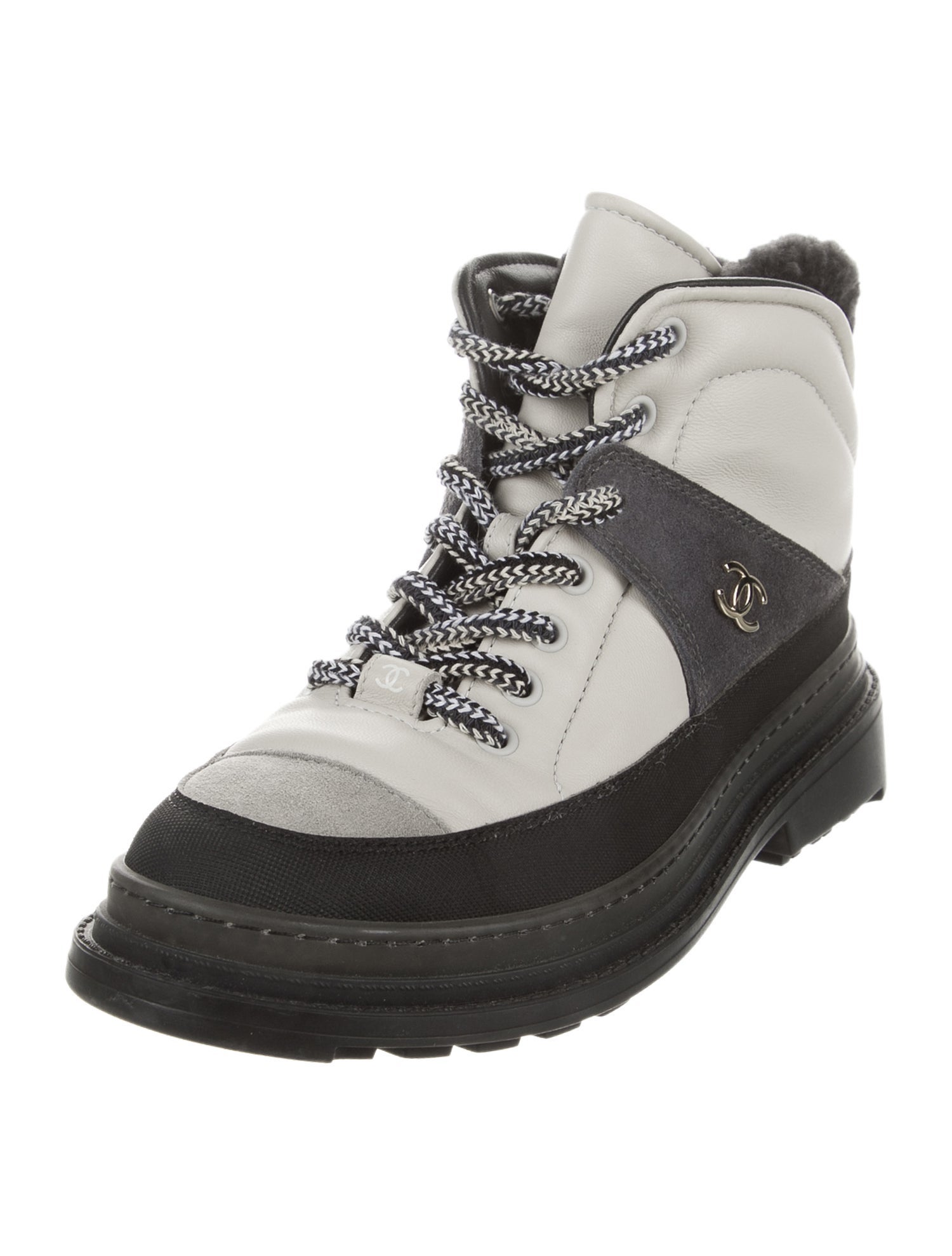 Chanel Interlocking CC Logo Leather Lace-Up Boots