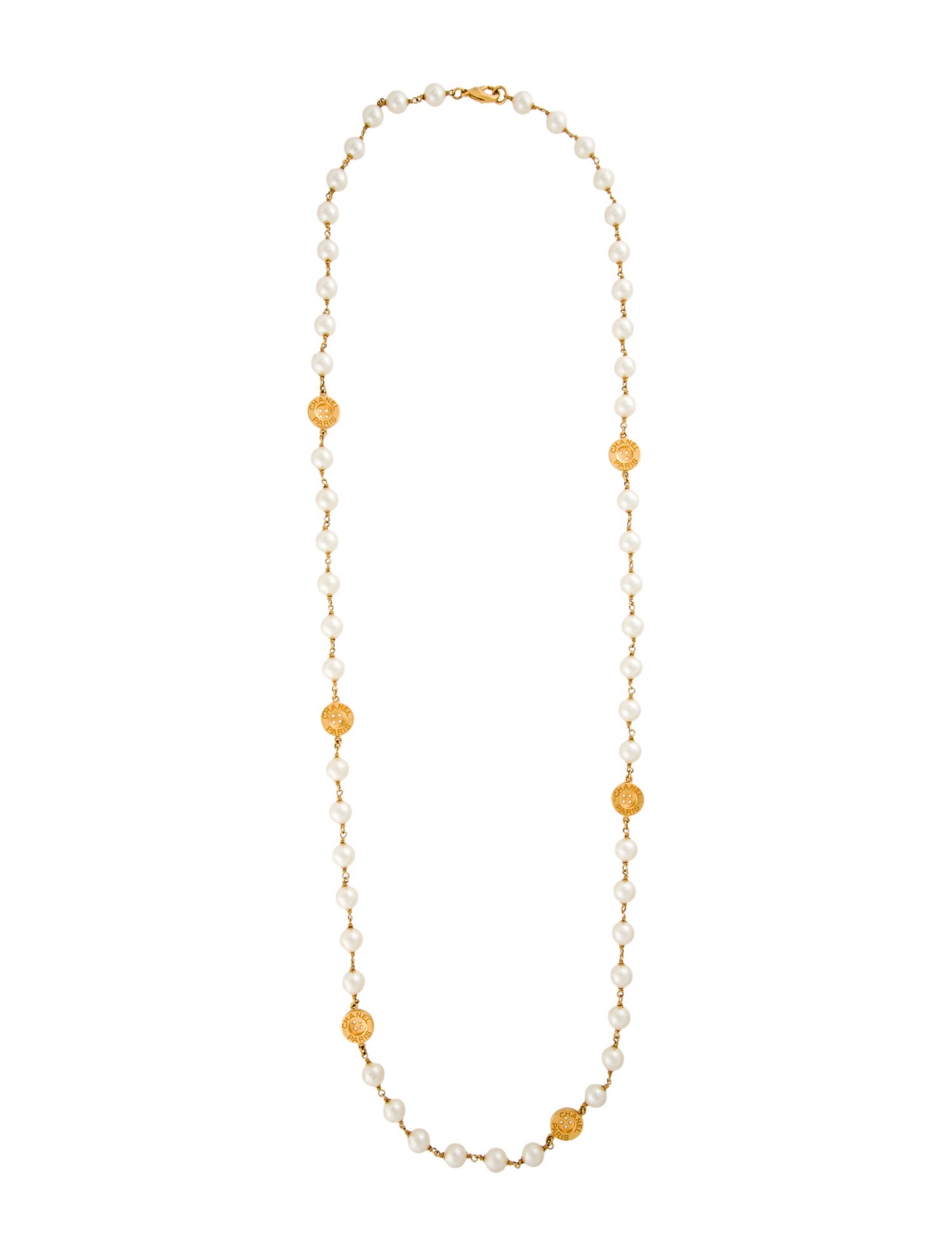 Chanel 2020 Faux Pearl Button Station Necklace