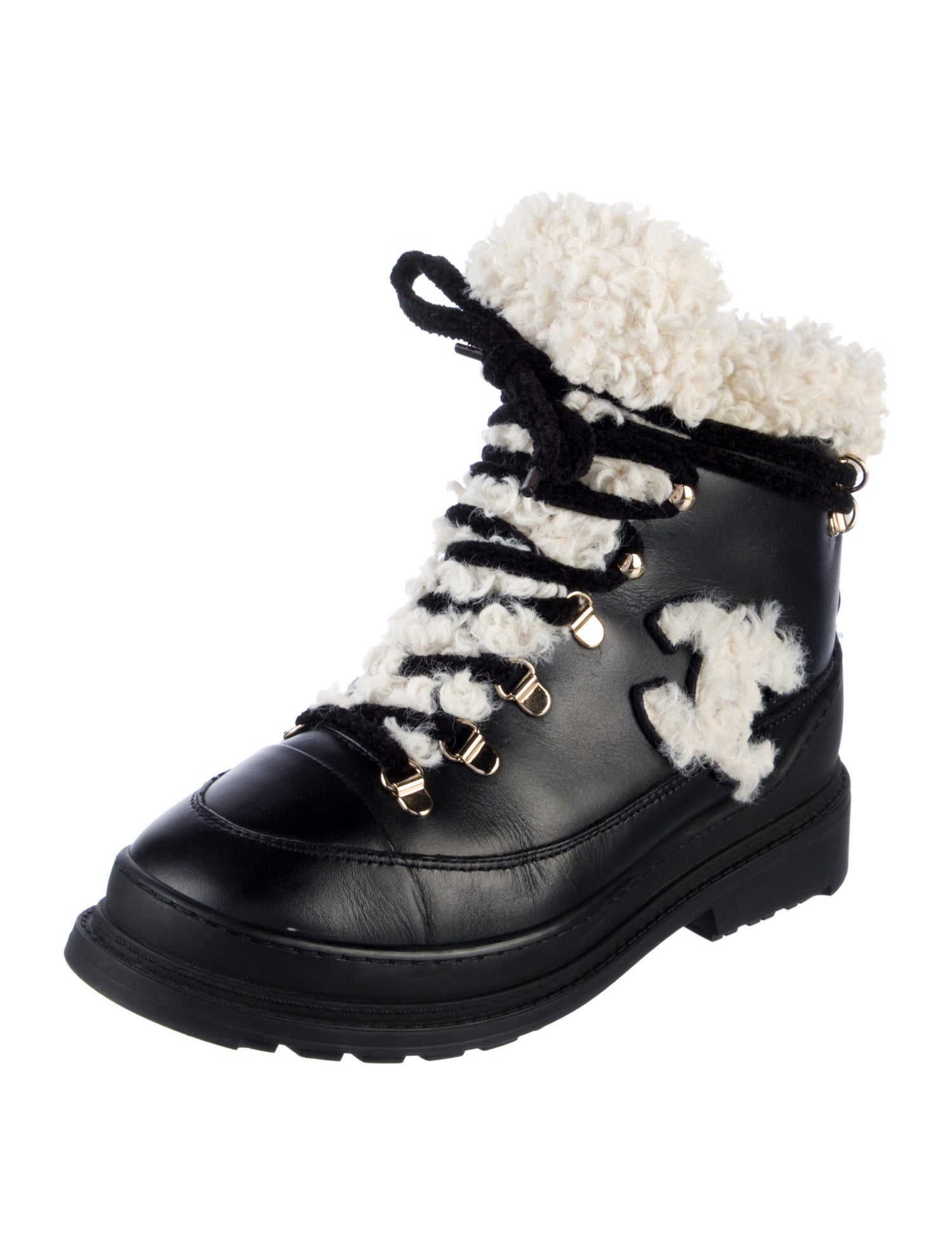 Chanel Interlocking CC Logo Leather Hiking Boots