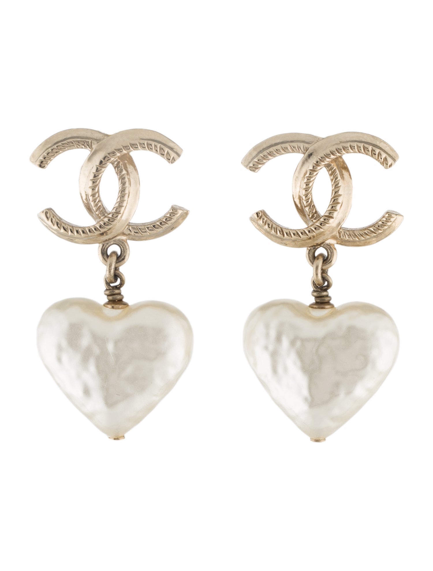 Chanel 2024 Faux Pearl CC Heart Drop Earrings