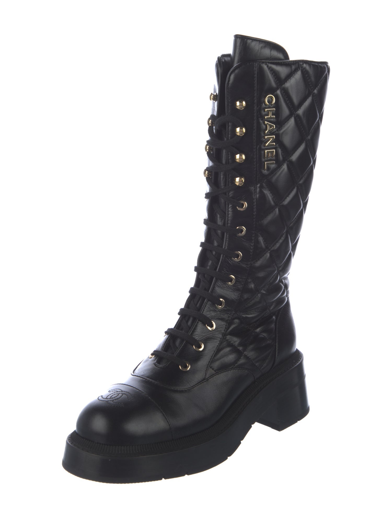 Chanel 2024 Interlocking CC Logo Combat Boots