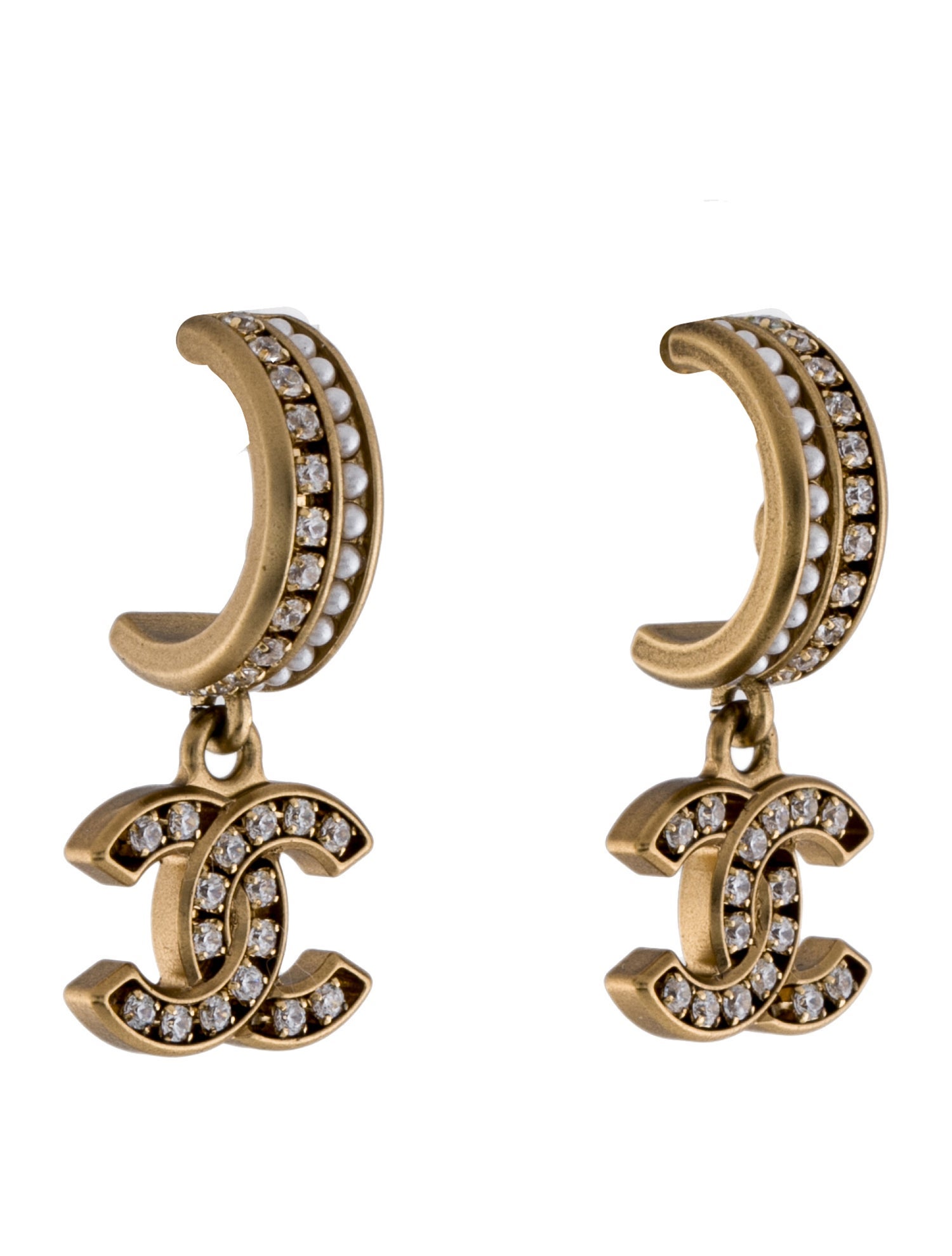 Chanel 2021 Faux Pearl & Strass CC Drop Earrings
