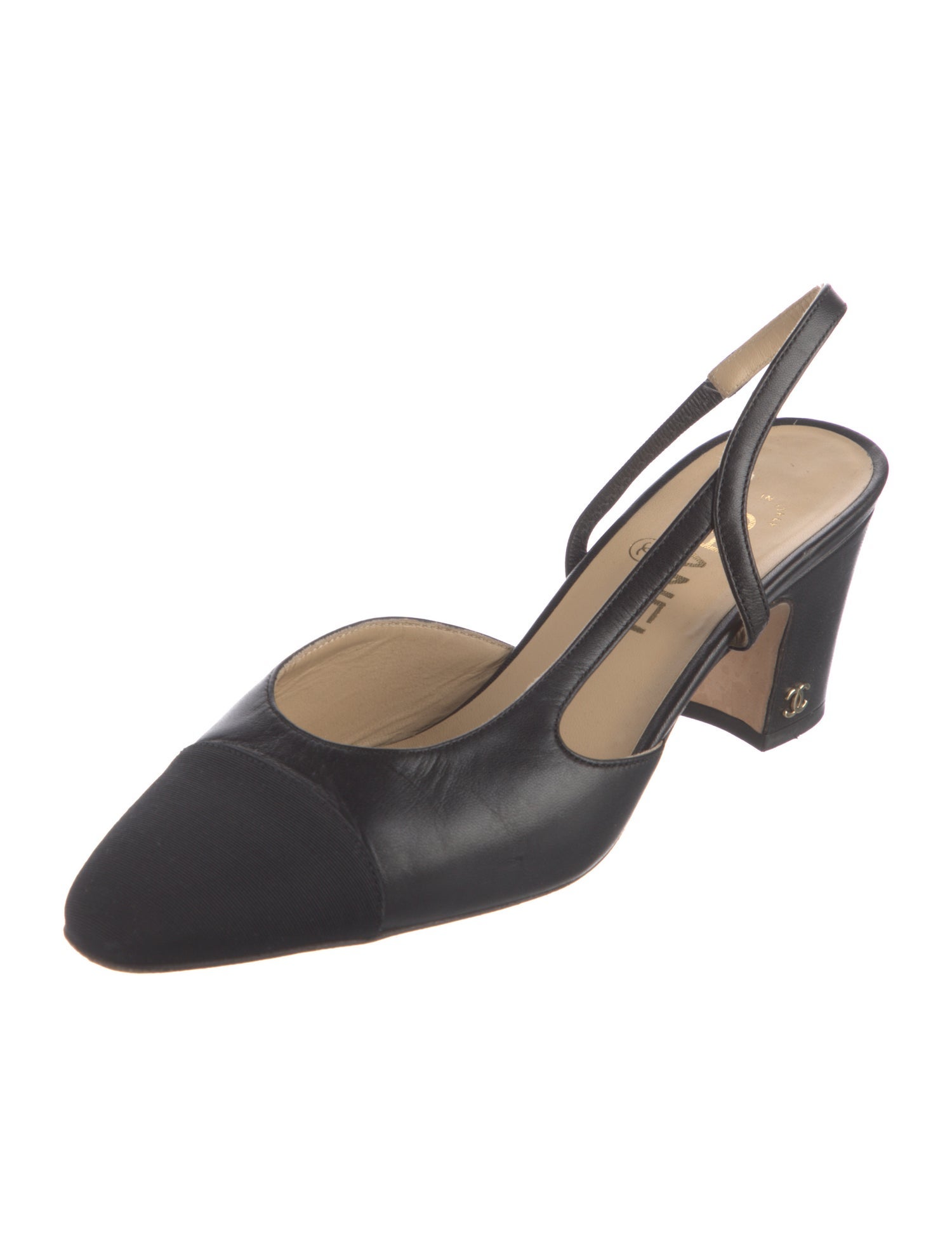 Chanel Interlocking CC Logo Leather Slingback Pumps