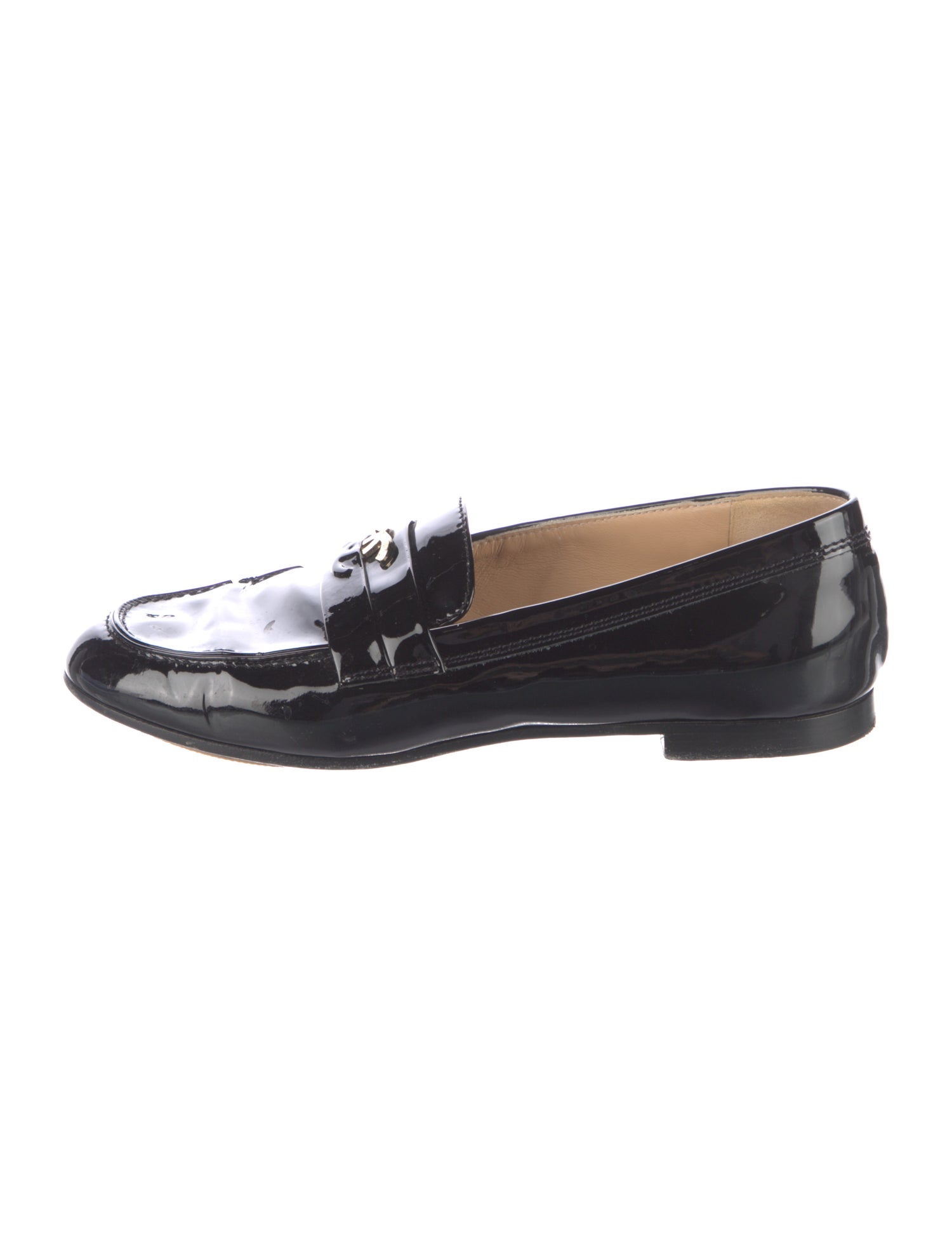 Chanel Interlocking CC Logo Patent Leather Loafers