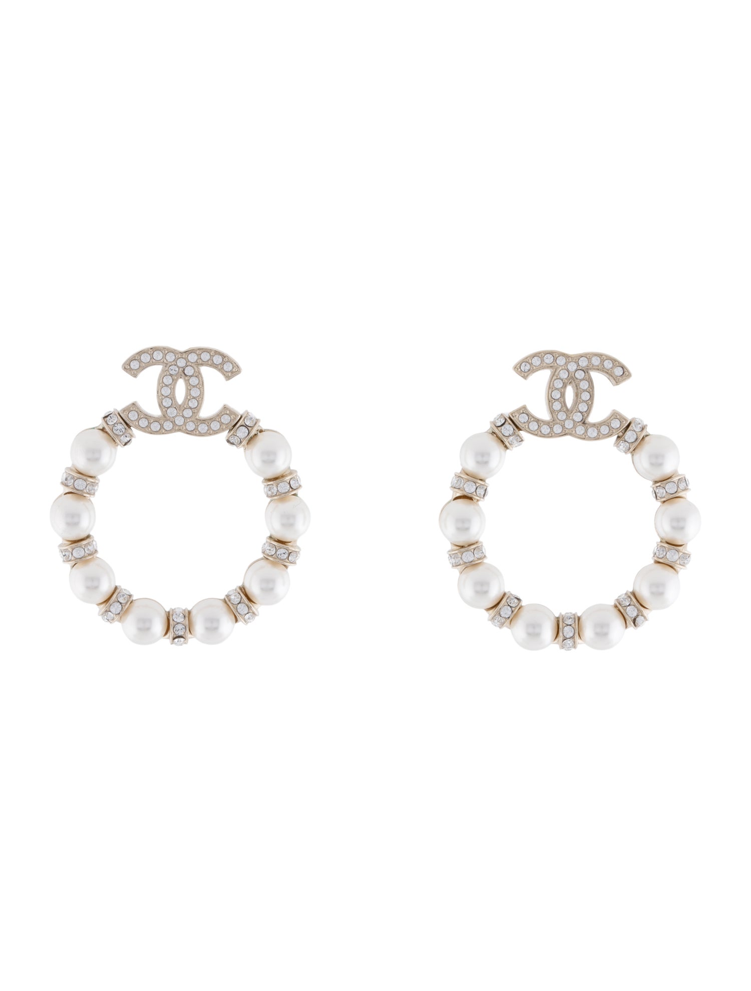Chanel Faux Pearl & Strass CC Stud Earrings