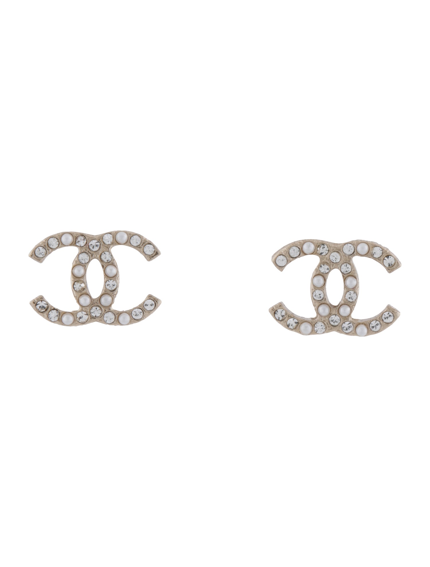 Chanel Faux Pearl & Strass CC Stud Earrings