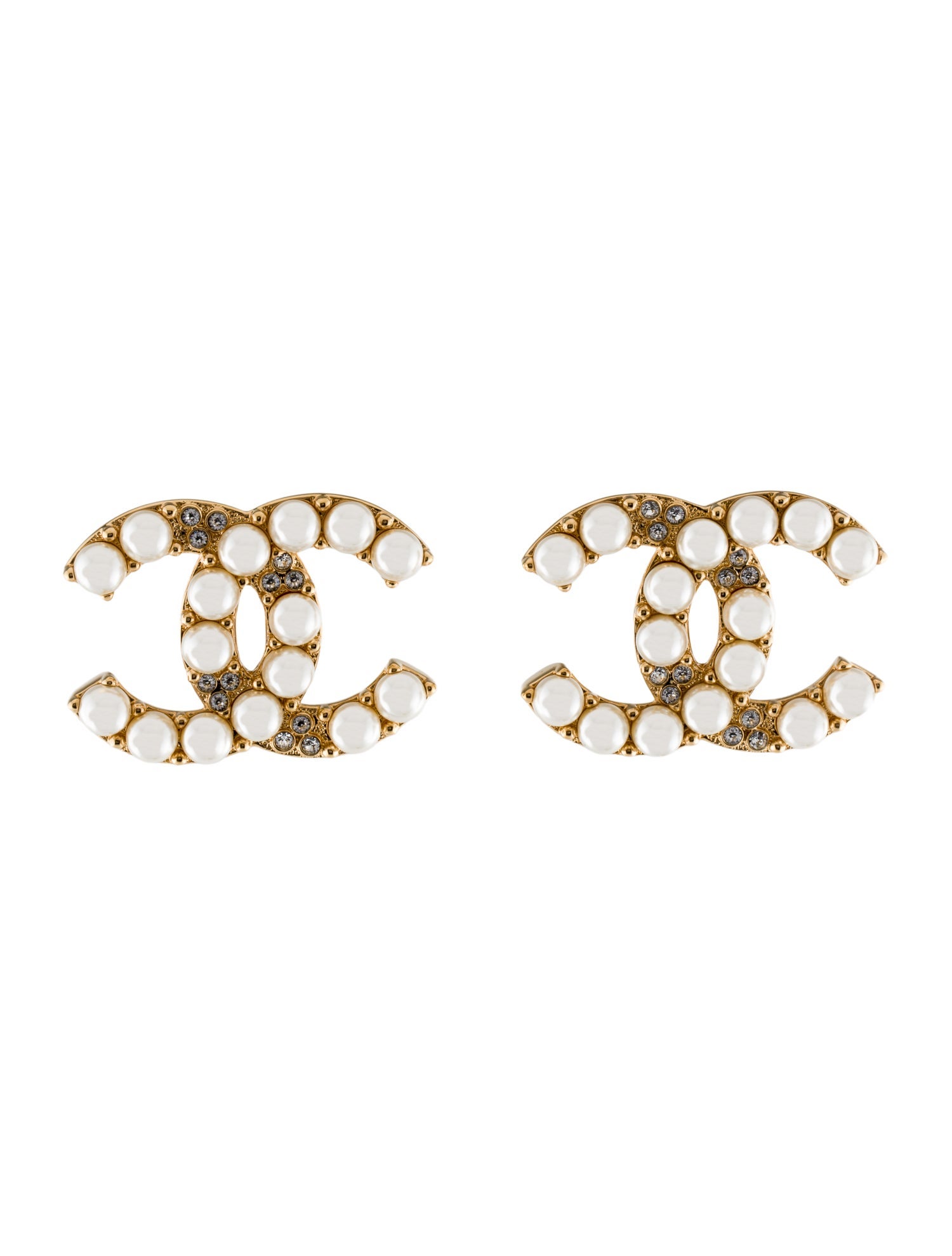 Chanel 2024 Faux Pearl & Strass CC Clip-On Earrings