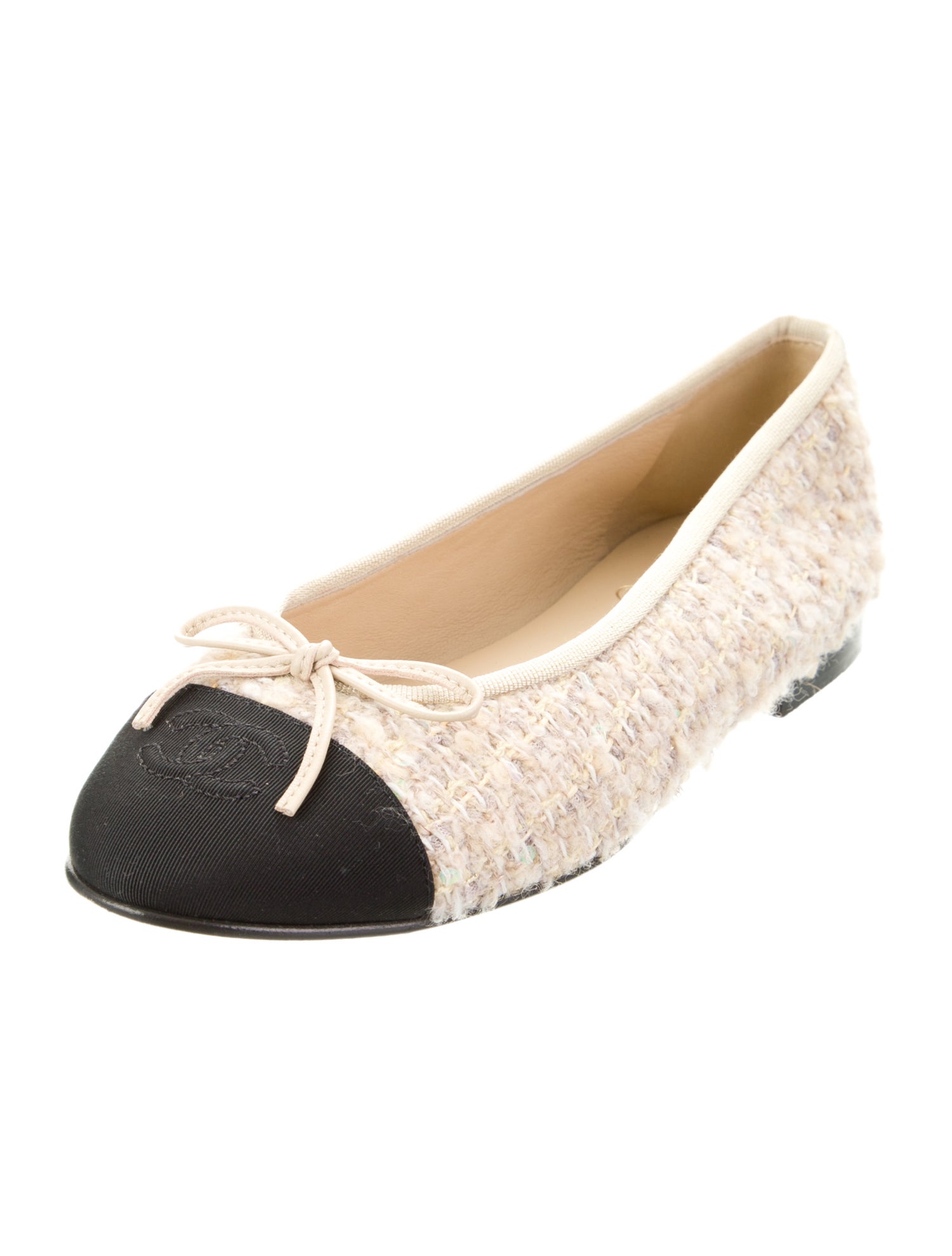 Chanel Interlocking CC Logo Tweed Ballet Flats