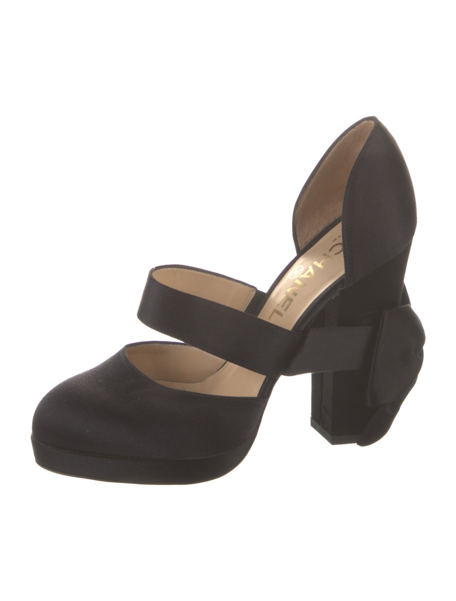 Chanel Satin Bow Accents D'Orsay Pumps