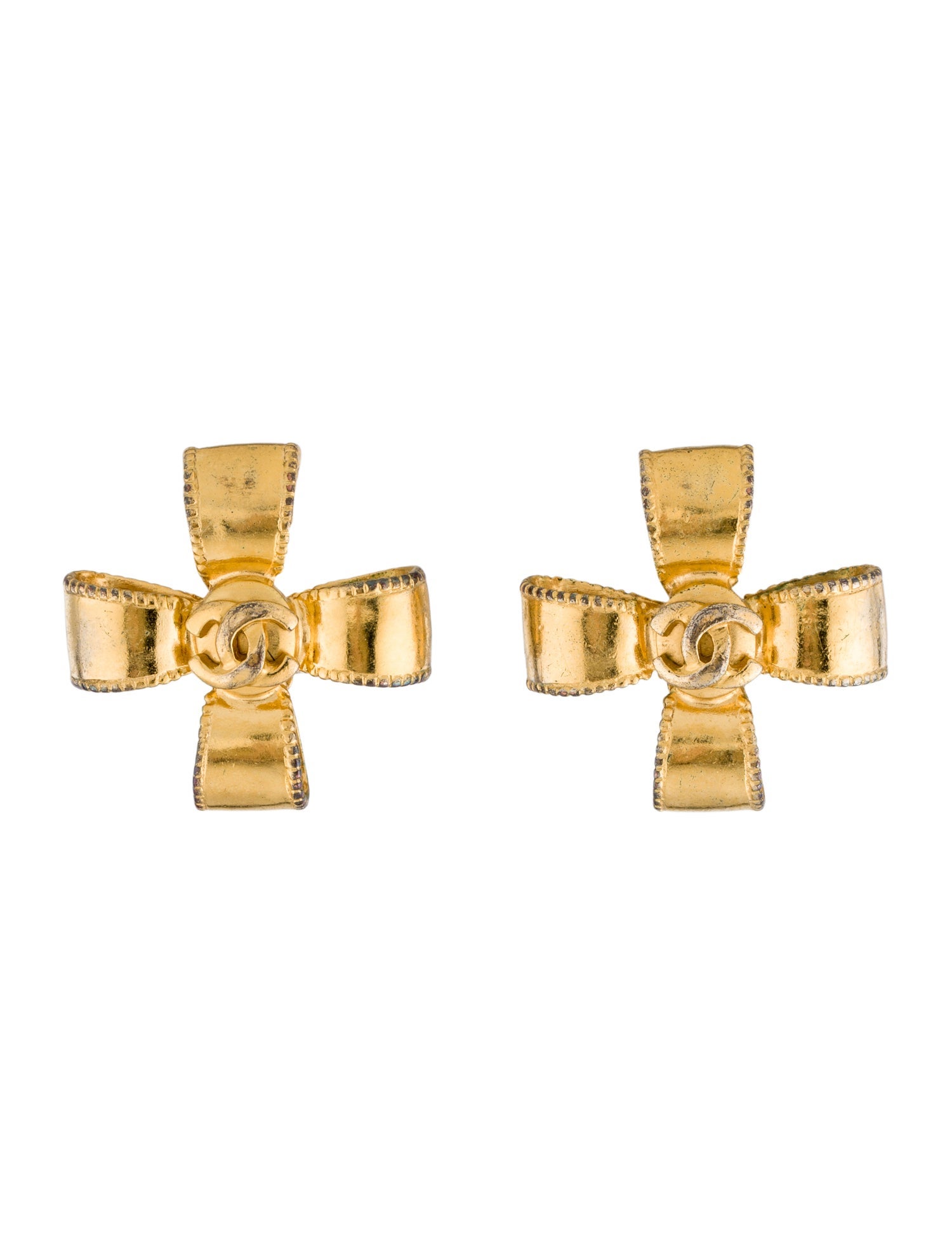 Chanel Vintage CC Logo Ribbon Cross Clip-On Earrings