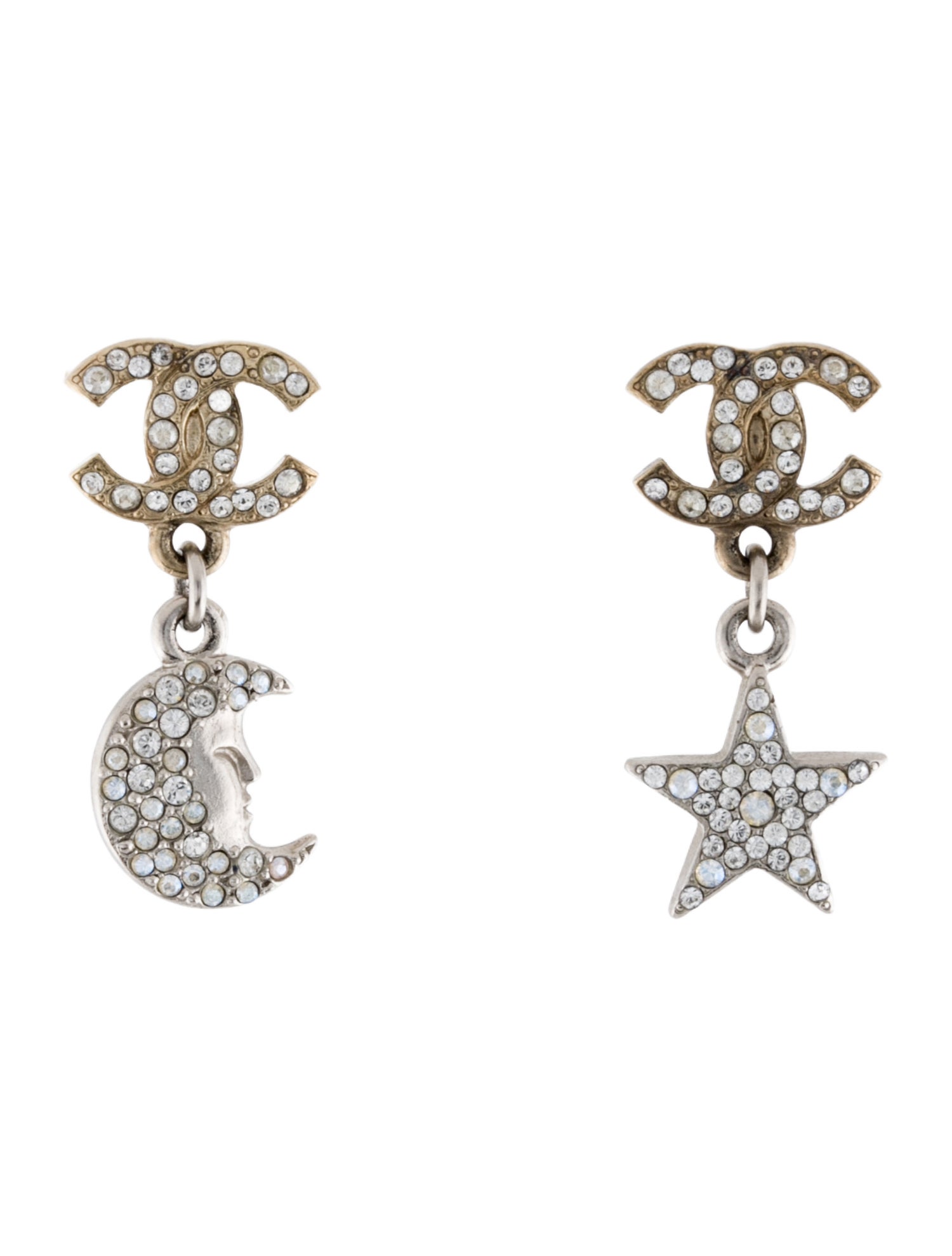 Chanel Strass Star & Moon Drop Earrings