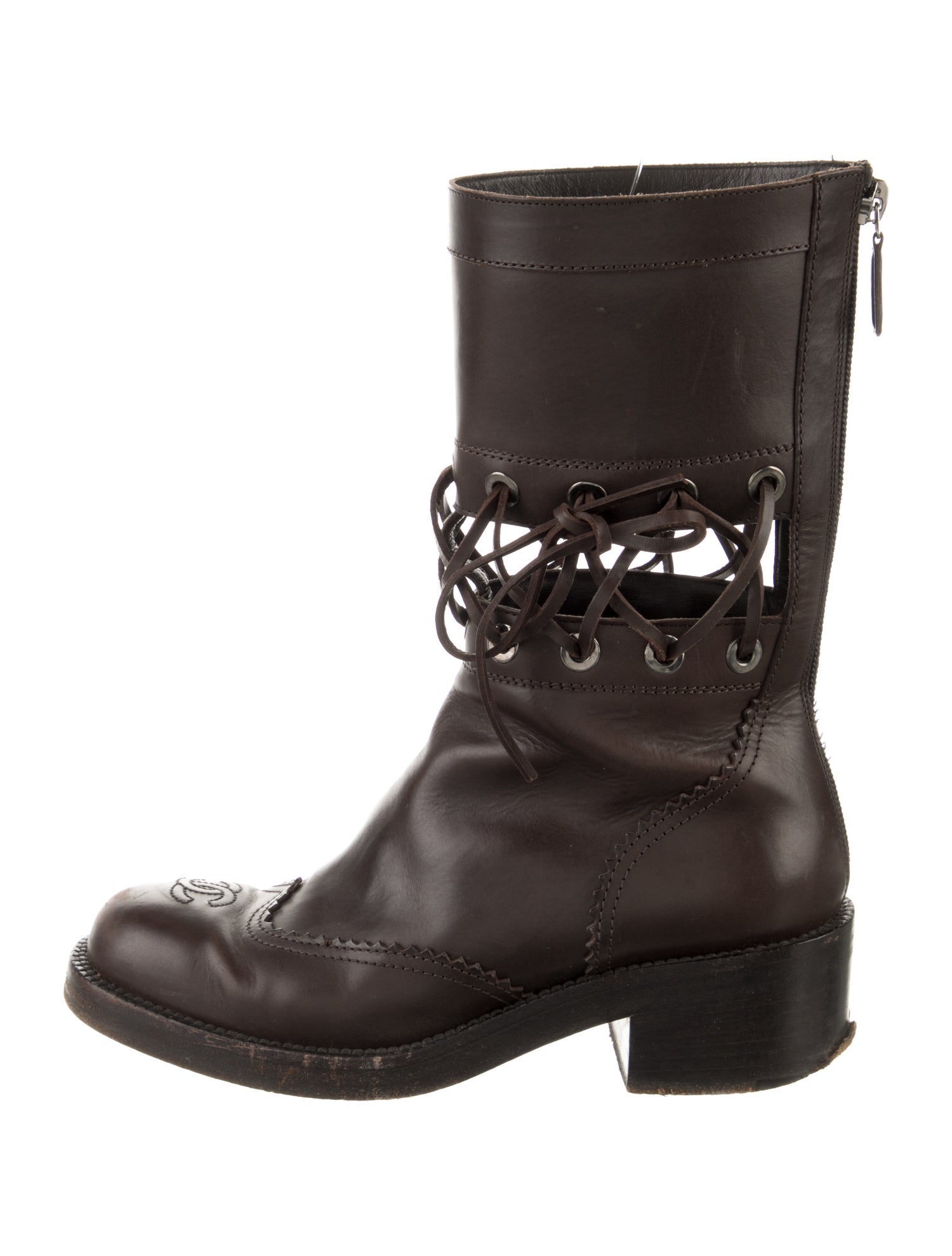 Chanel Interlocking CC Logo Leather Combat Boots