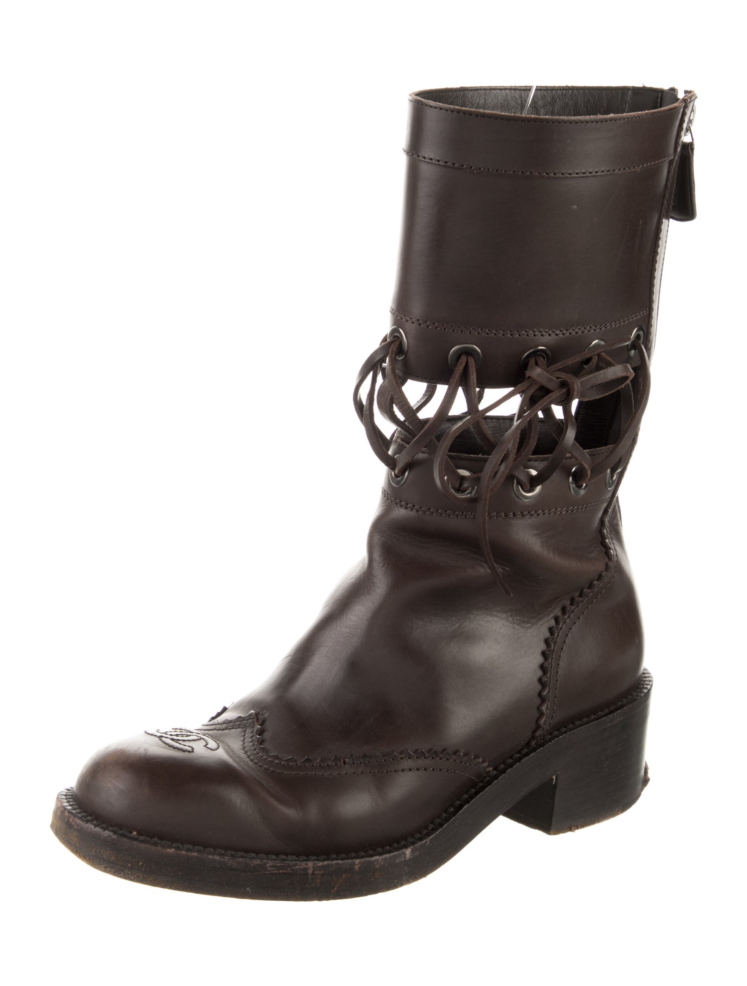 Chanel Interlocking CC Logo Leather Combat Boots
