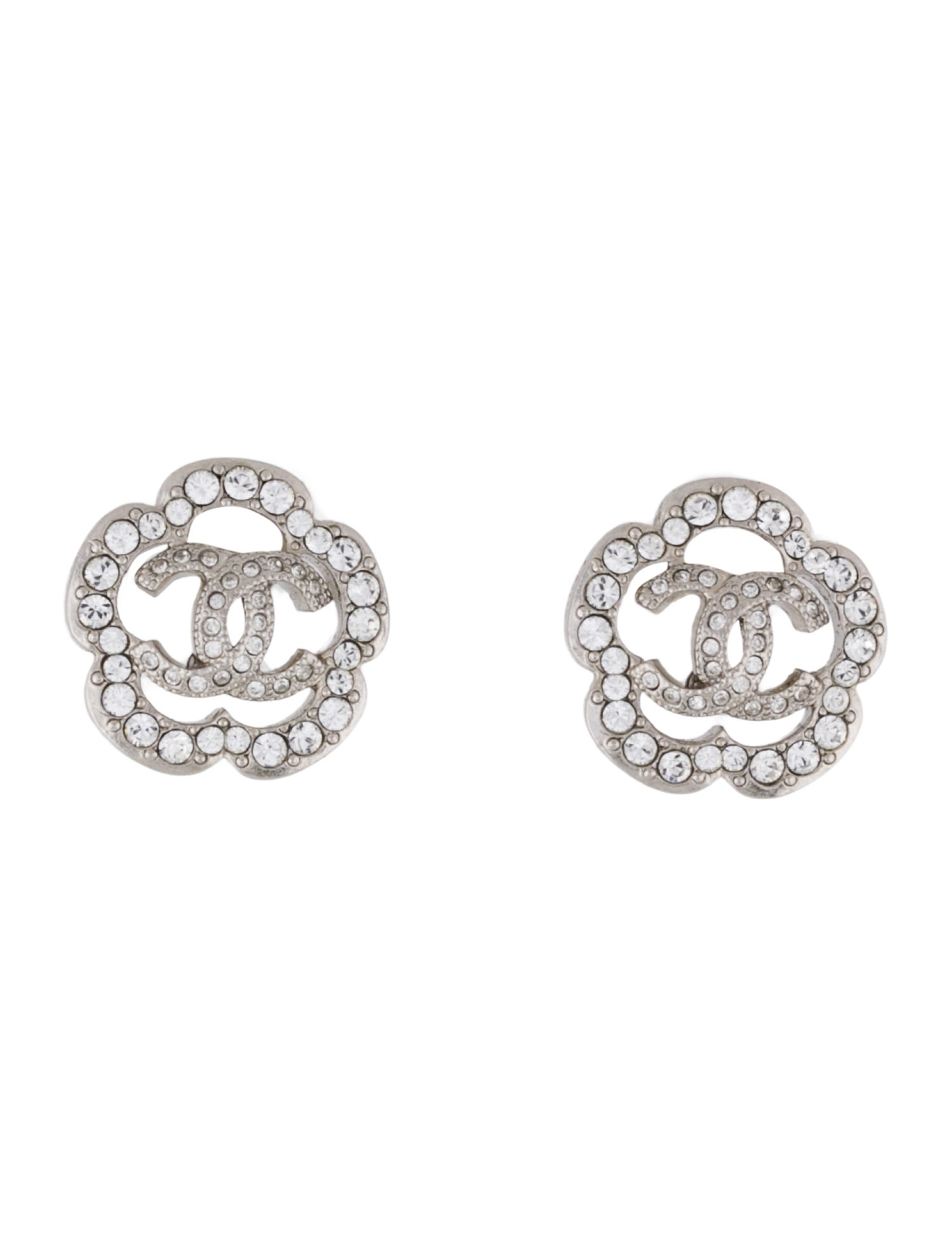 Chanel Strass Caméllia CC Stud Earrings