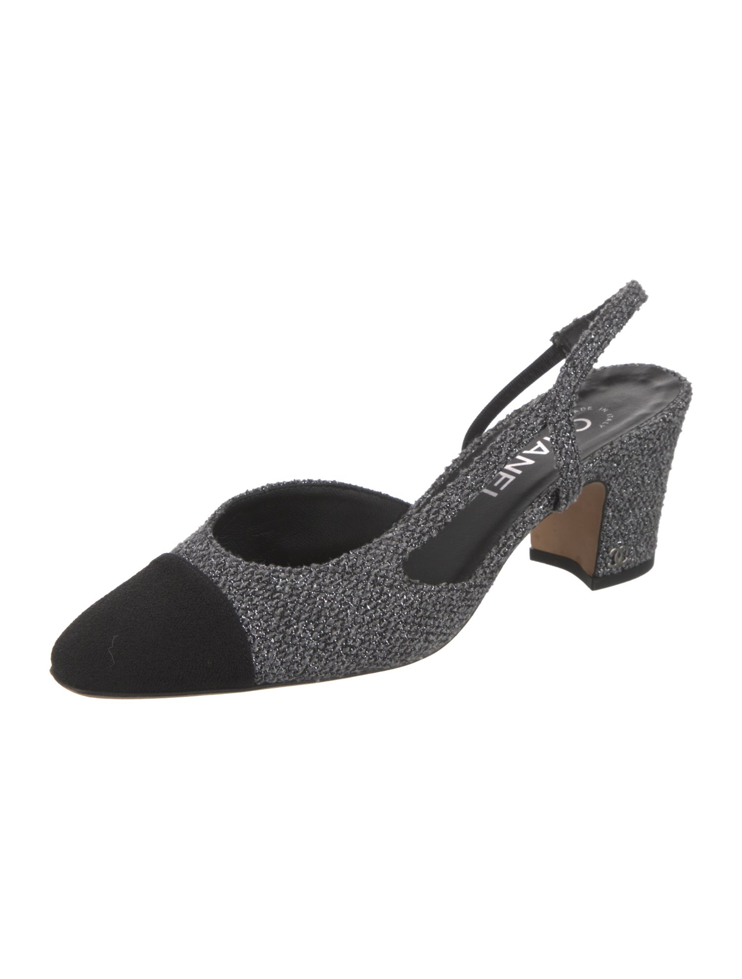 Chanel Interlocking CC Logo Tweed Slingback Pumps