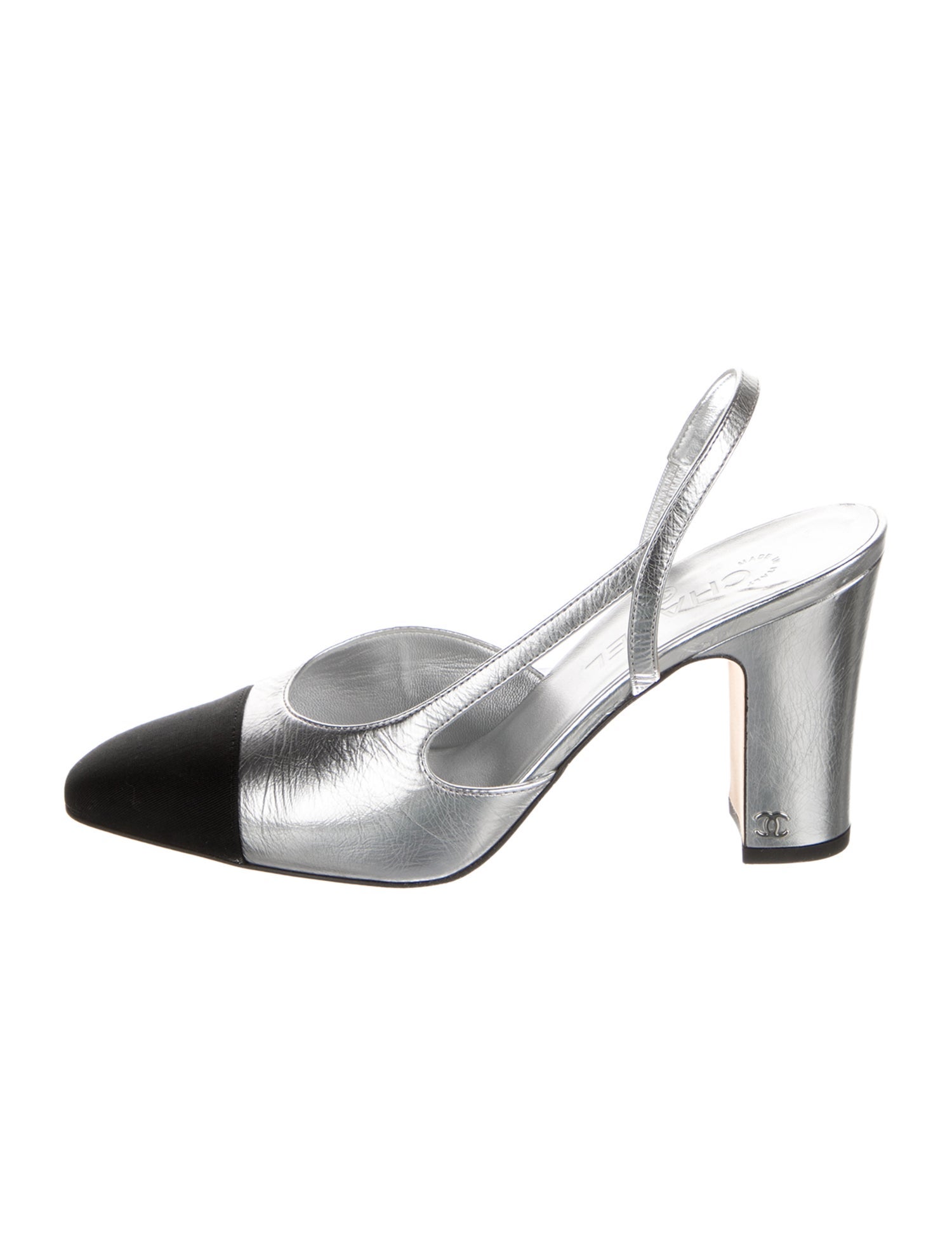 Chanel Interlocking CC Logo Leather Slingback Pumps