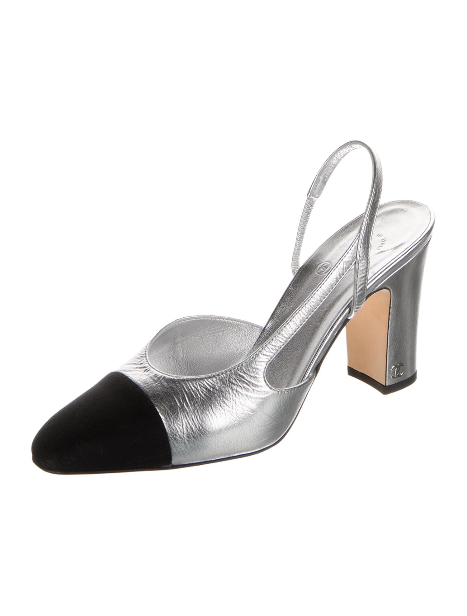 Chanel Interlocking CC Logo Leather Slingback Pumps