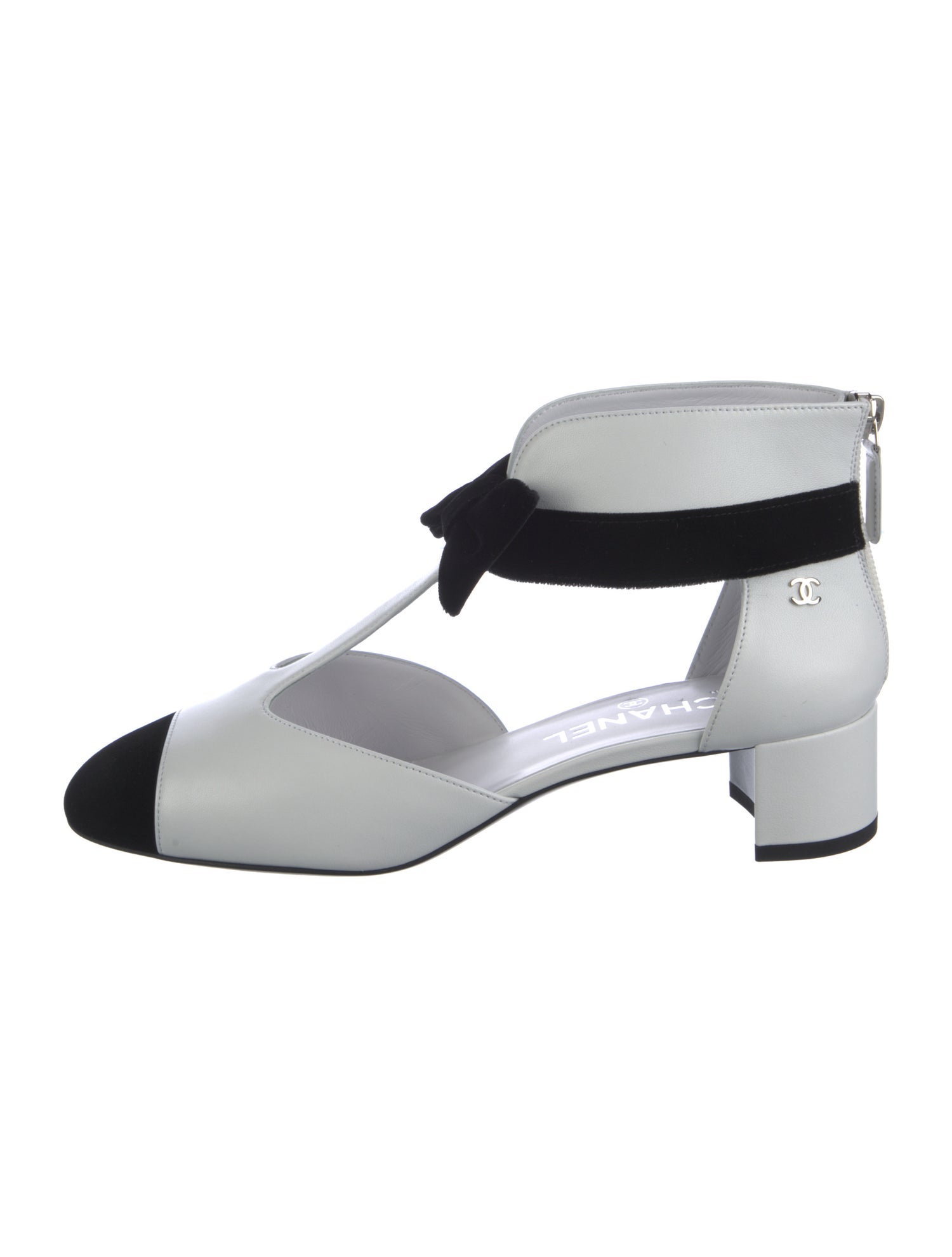 Chanel Leather Bow Accents T-Strap Pumps