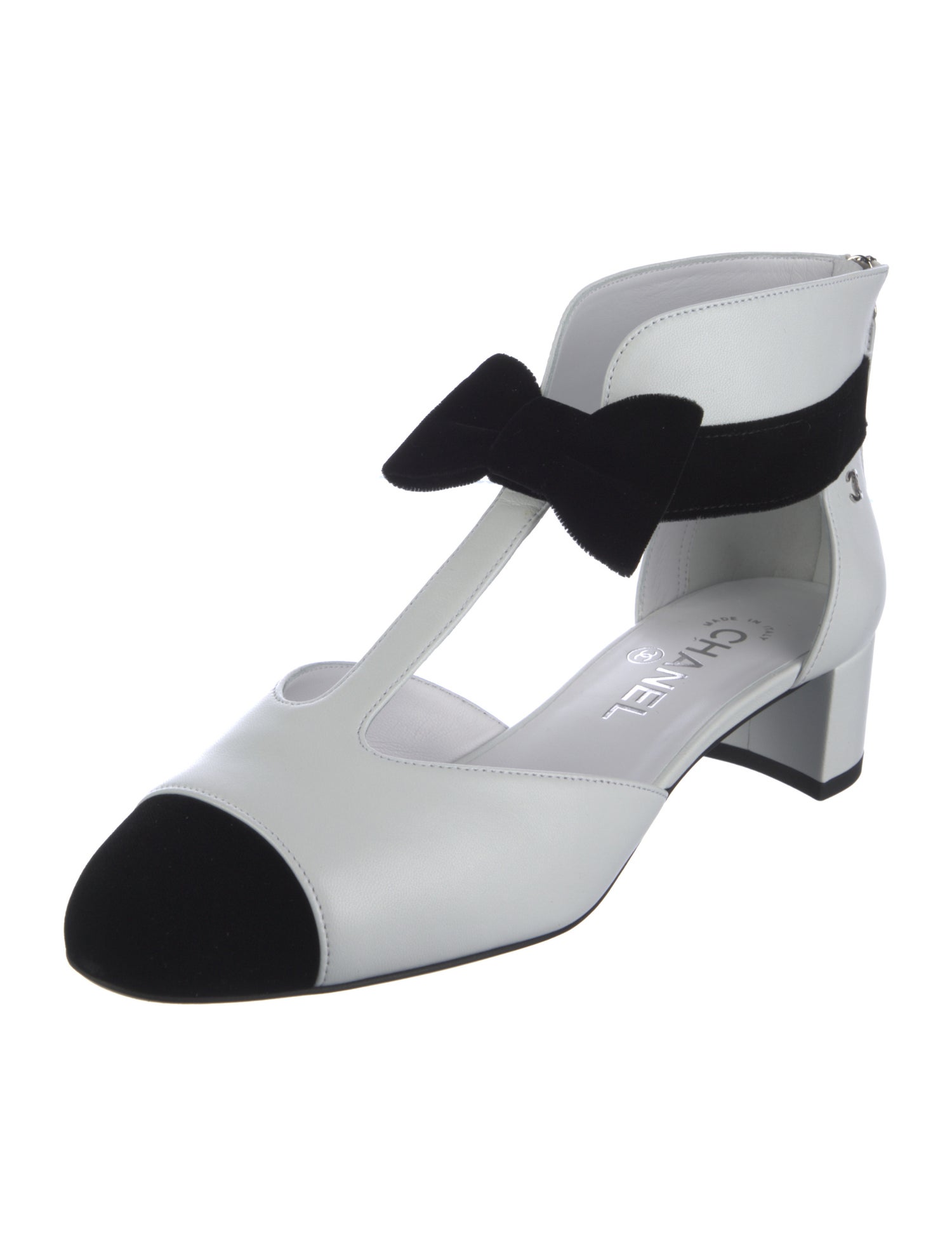 Chanel Leather Bow Accents T-Strap Pumps