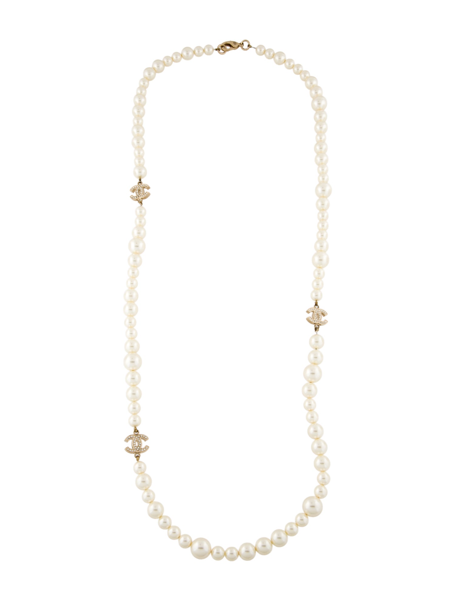 Chanel Faux Pearl & Strass CC Beaded Necklace