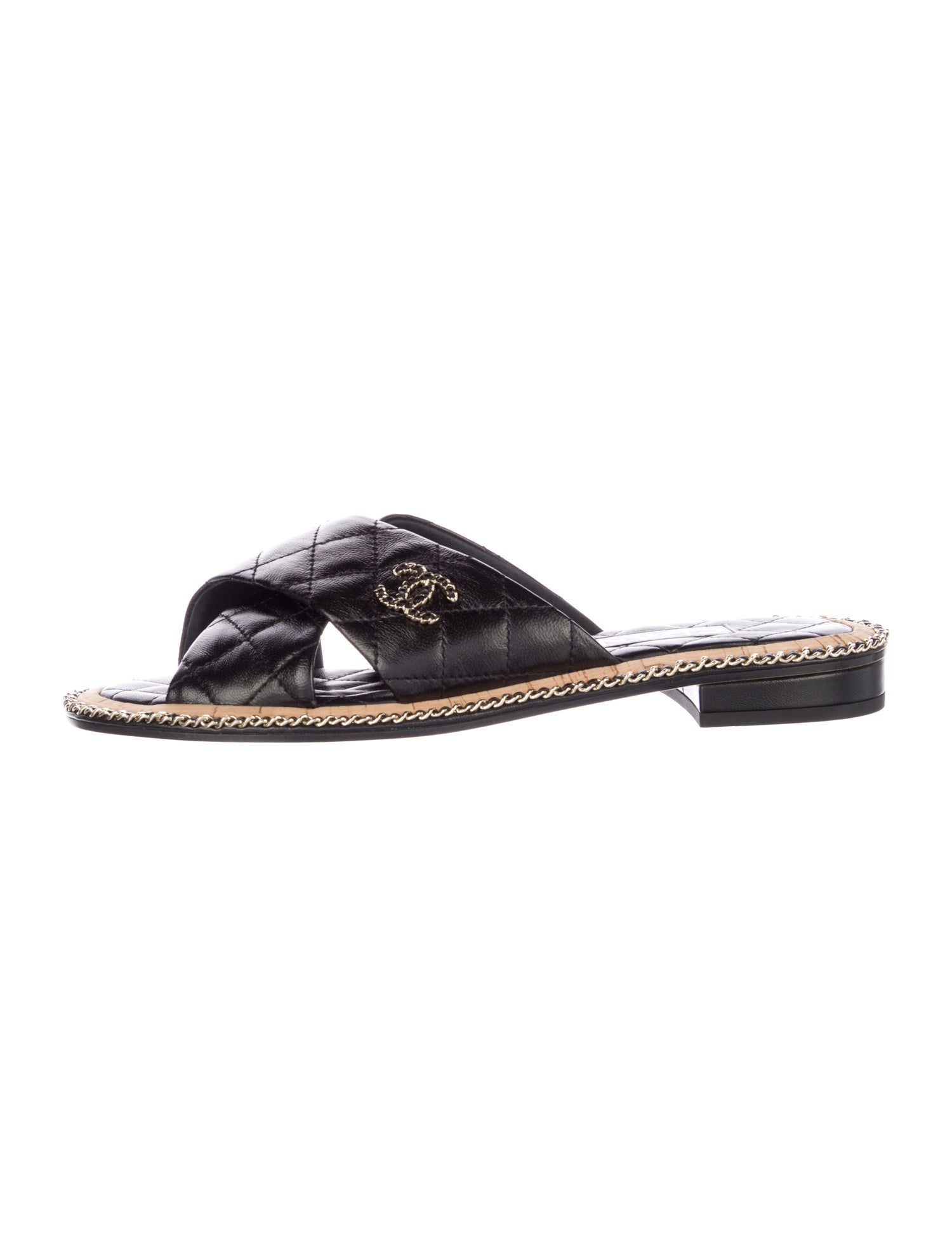 Chanel Interlocking CC Logo Leather Slides