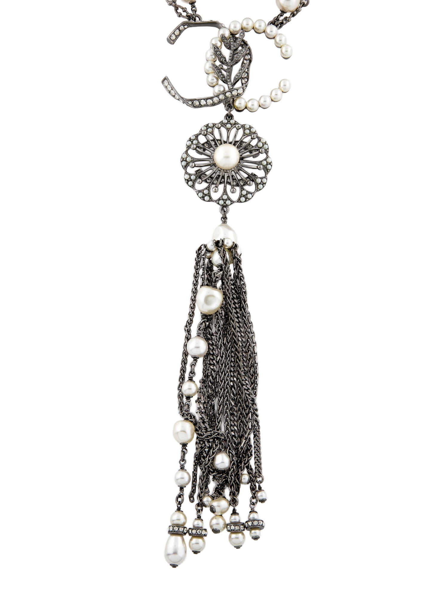 Chanel Faux Pearl & Strass CC Lavalier Necklace