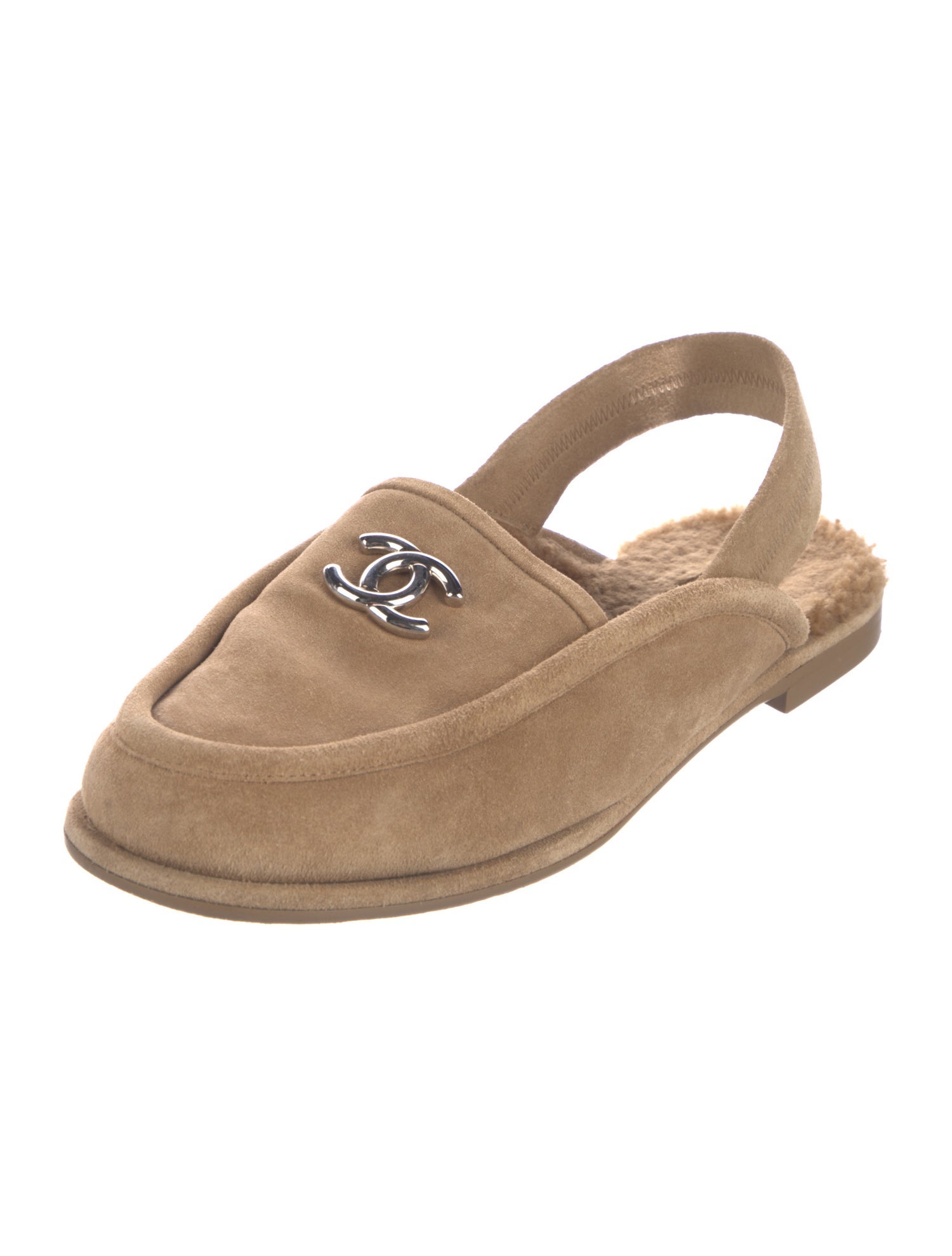 Chanel Interlocking CC Logo Suede Slingback Flats